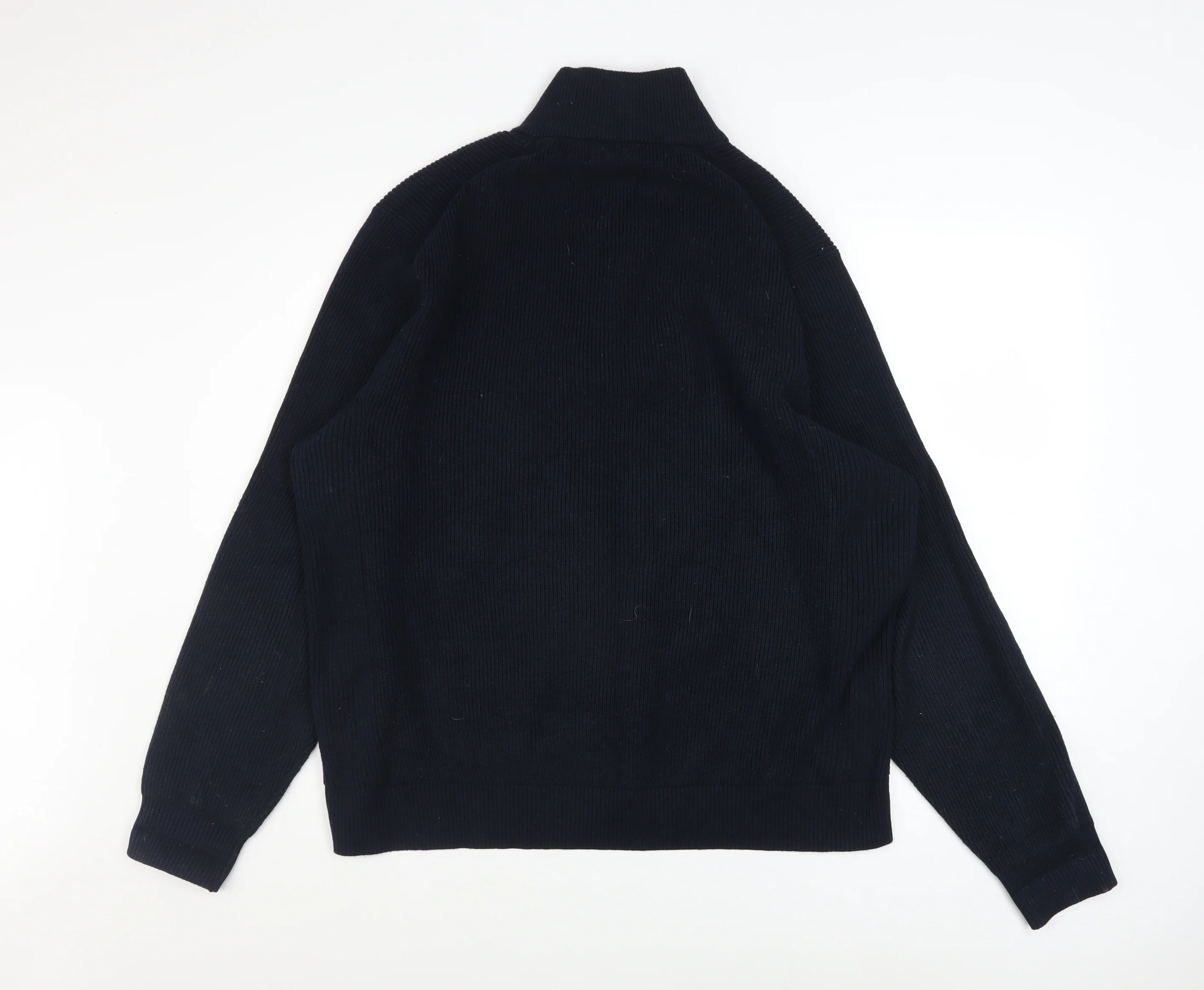 Marks and Spencer Men's Black 2XL Half Zip High Neck Cotton Blend Jumper - Image 3
