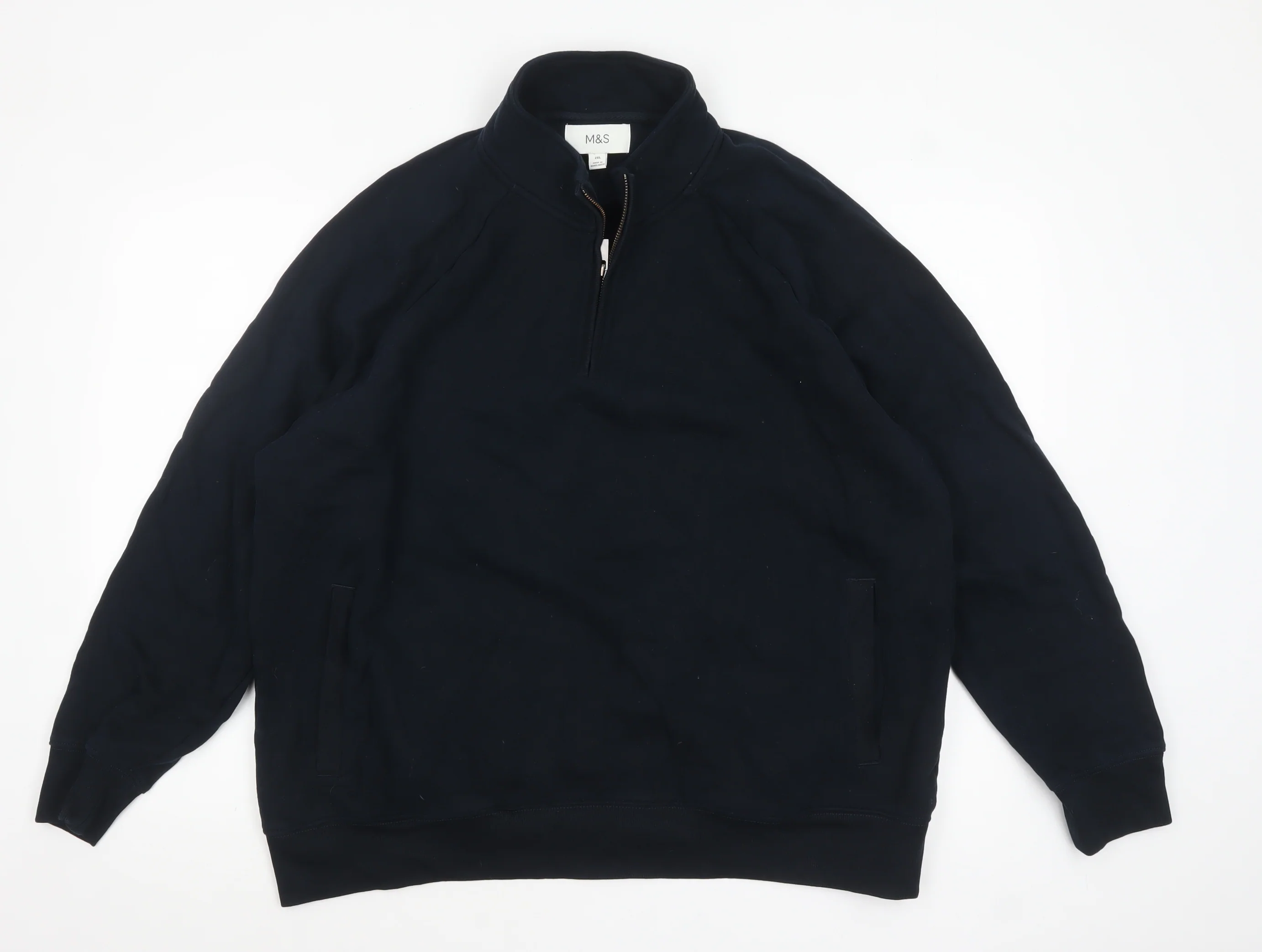 Marks and Spencer Mens Black 2XL Quarter Zip Fleece Sweatshirt