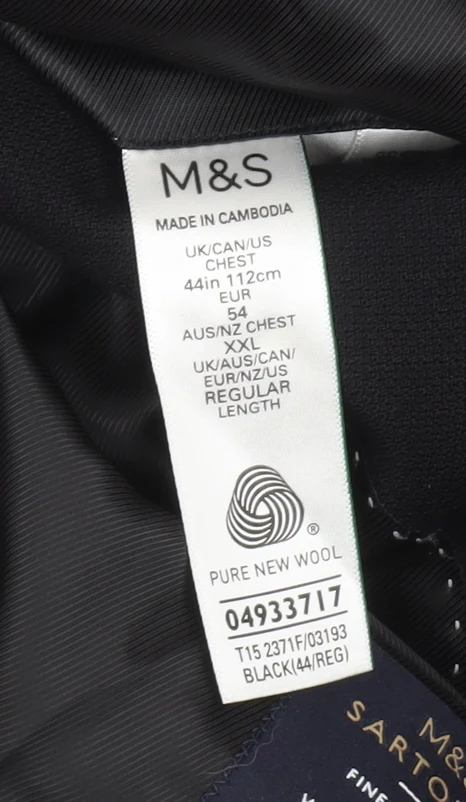 Marks and Spencer Men's Black 44R Wool Regular Fit Blazer Jacket - Image 5