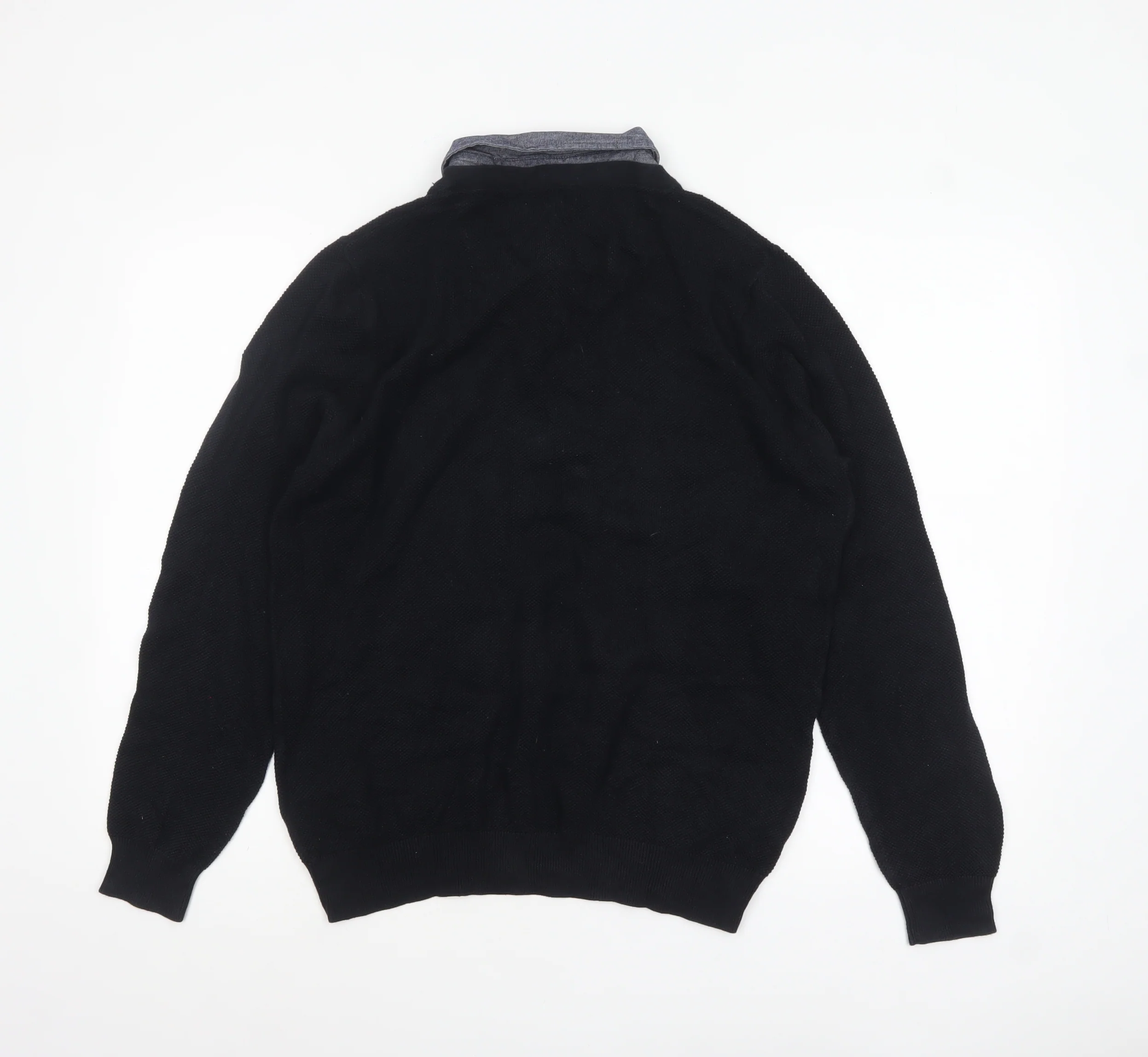 Marks and Spencer Men's Black Cotton V-Neck Jumper M - Image 3