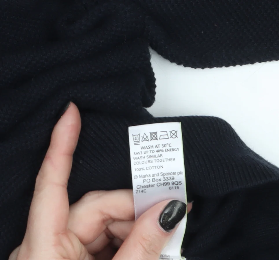 Marks and Spencer Men's Black Cotton V-Neck Jumper M - Image 4