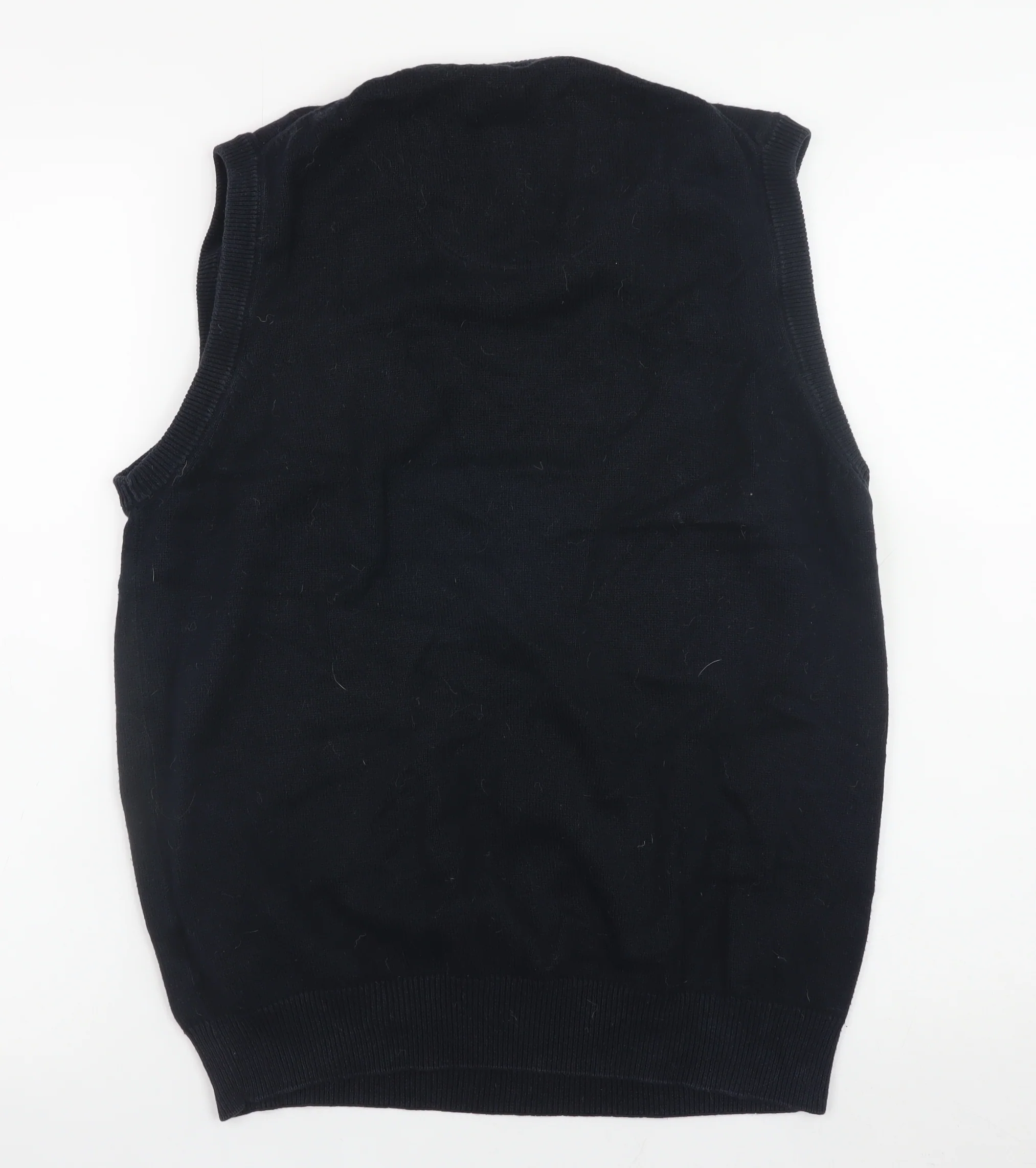 Marks and Spencer Men's Black Cotton V-Neck Sleeveless Vest Small - Image 3