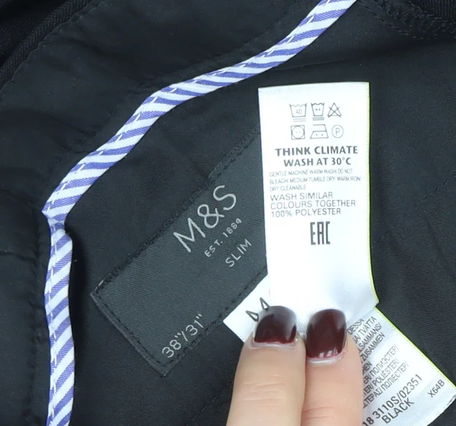 Marks and Spencer Men's Black Slim Fit Dress Pants 38x31 - Image 4