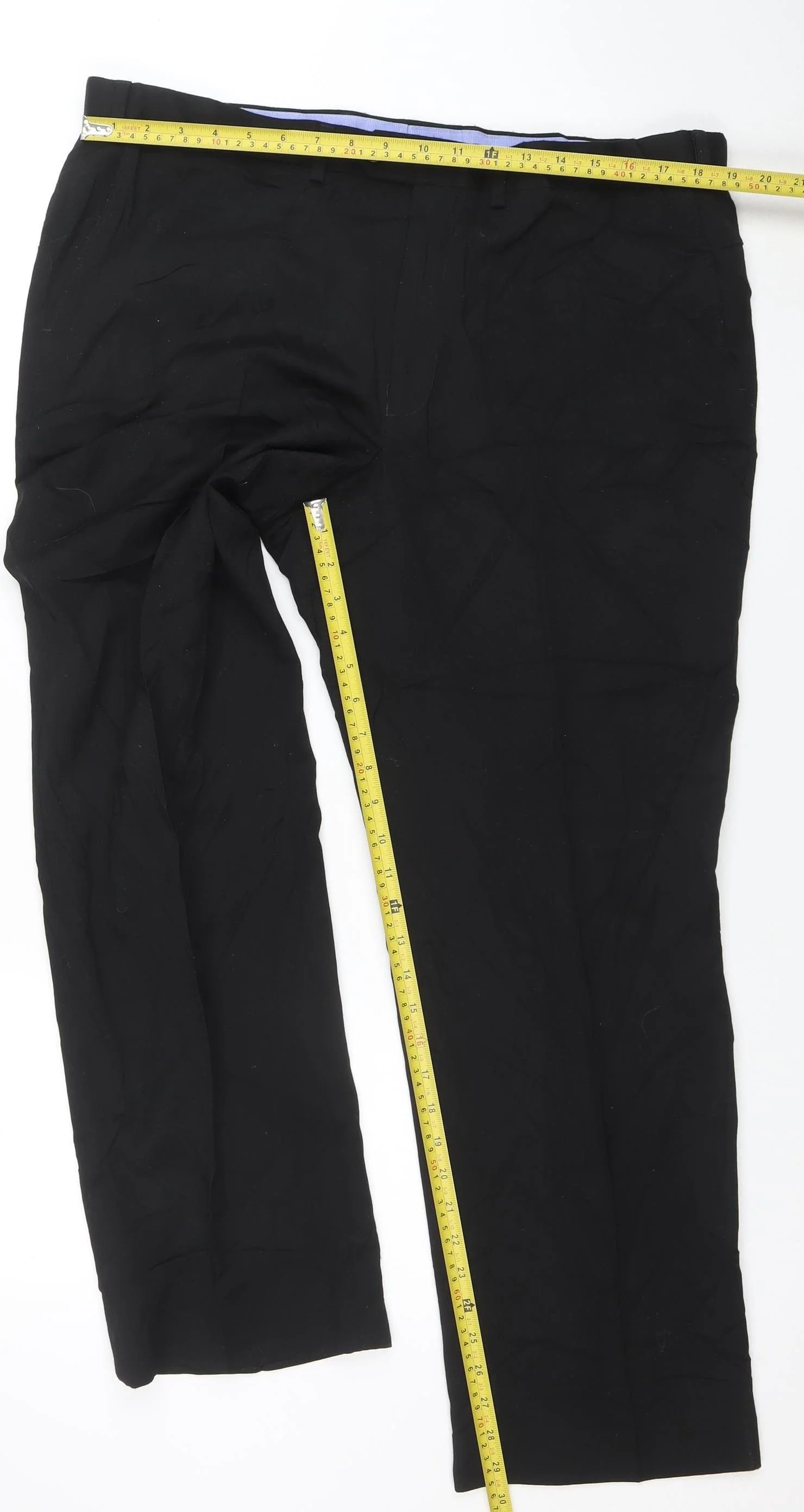 Marks and Spencer Men's Black Wool Blend Regular Fit Dress Trousers 40W 31L - Image 2