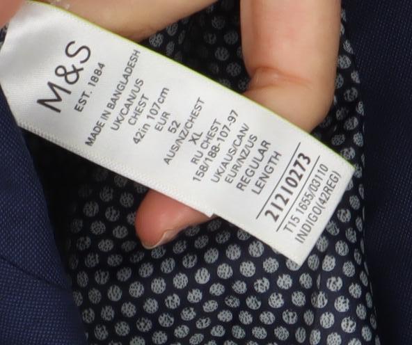 Marks and Spencer Mens Blue 42R Regular Fit Wool Blend Blazer - Image 4