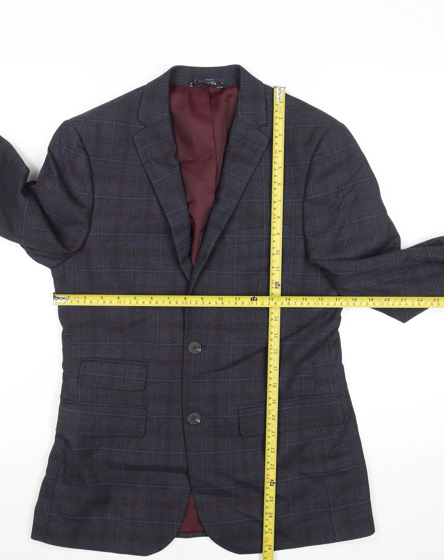 Marks and Spencer Men's Blue Check Regular Fit 36S Blazer Jacket - Image 2