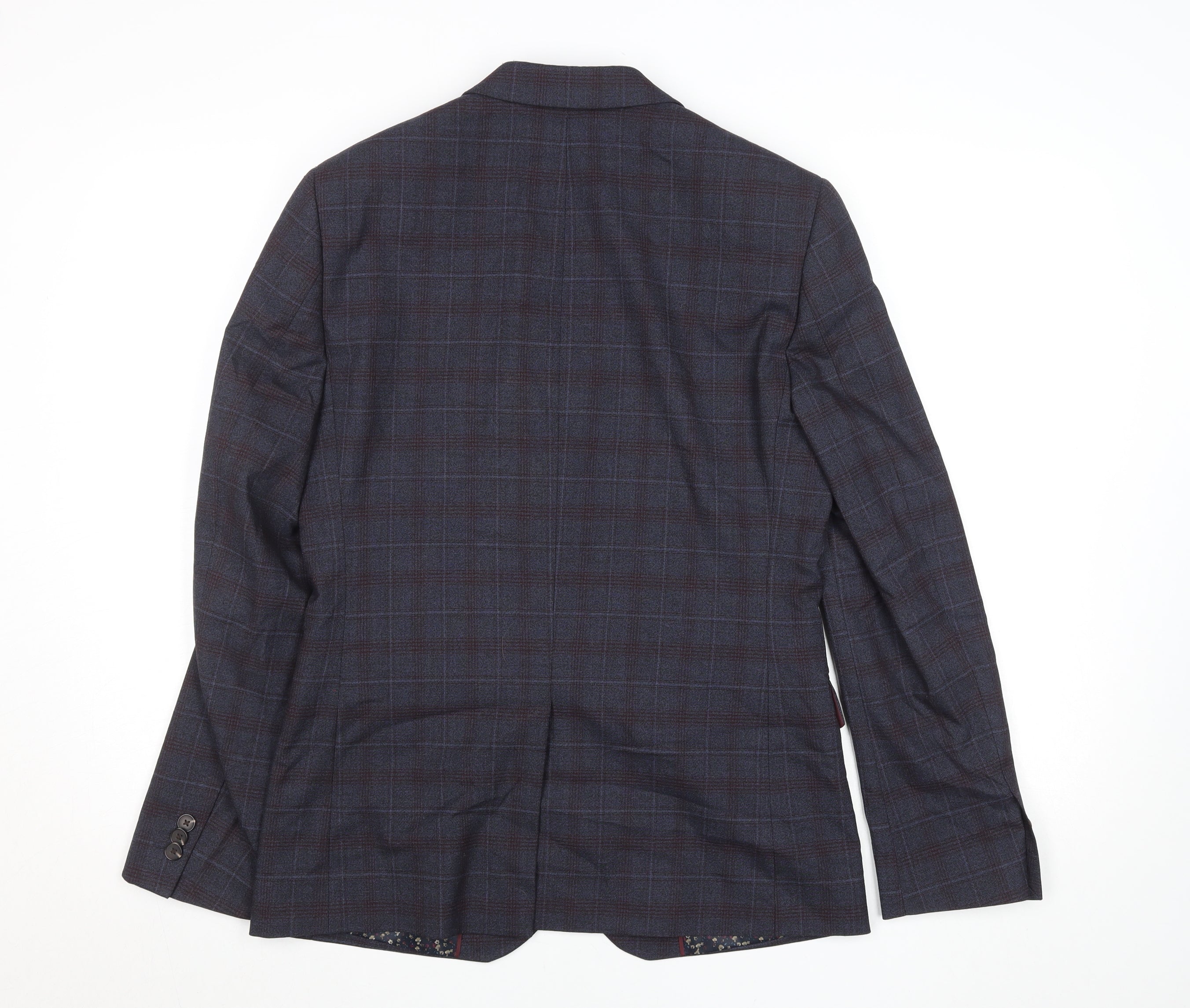Marks and Spencer Men's Blue Check Regular Fit 36S Blazer Jacket - Image 3