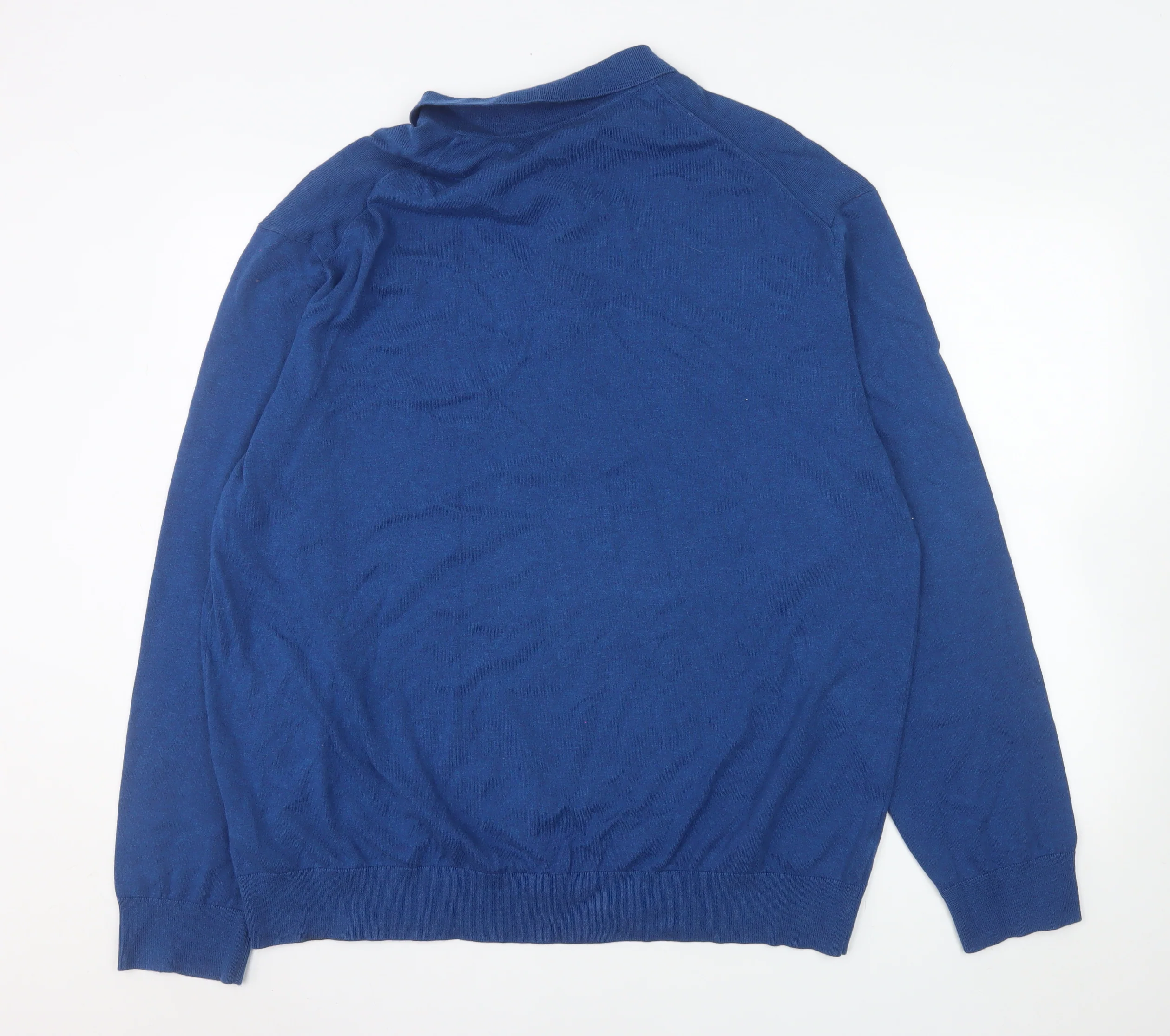 Marks and Spencer Men's Blue Cotton Blend Long Sleeve Polo 2XL - Image 3