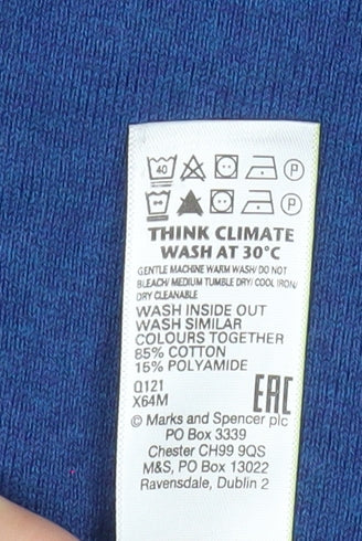 Marks and Spencer Men's Blue Cotton Blend Long Sleeve Polo 2XL - Image 5
