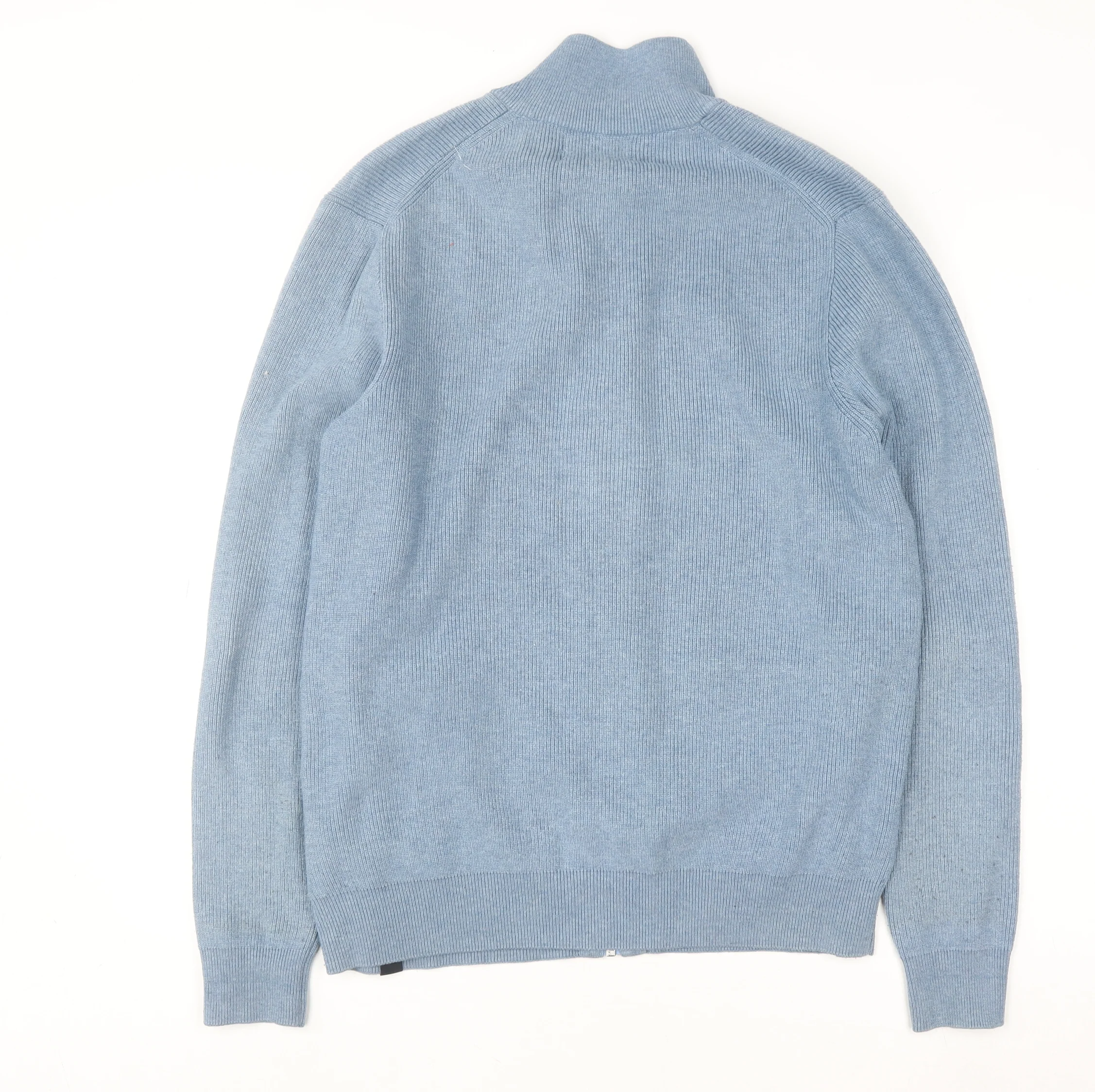 Marks and Spencer Men's Blue Full Zip High Neck Knit Jumper M - Image 3