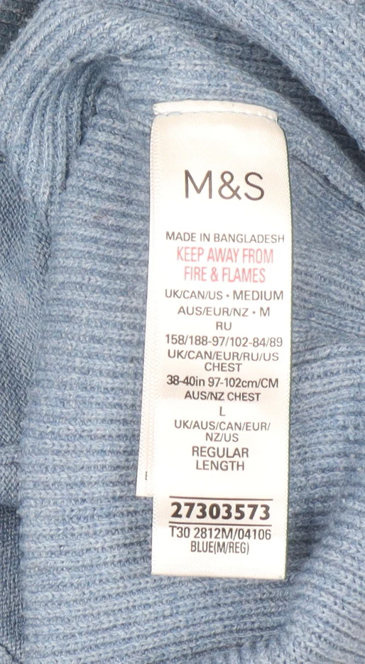 Marks and Spencer Men's Blue Full Zip High Neck Knit Jumper M - Image 5