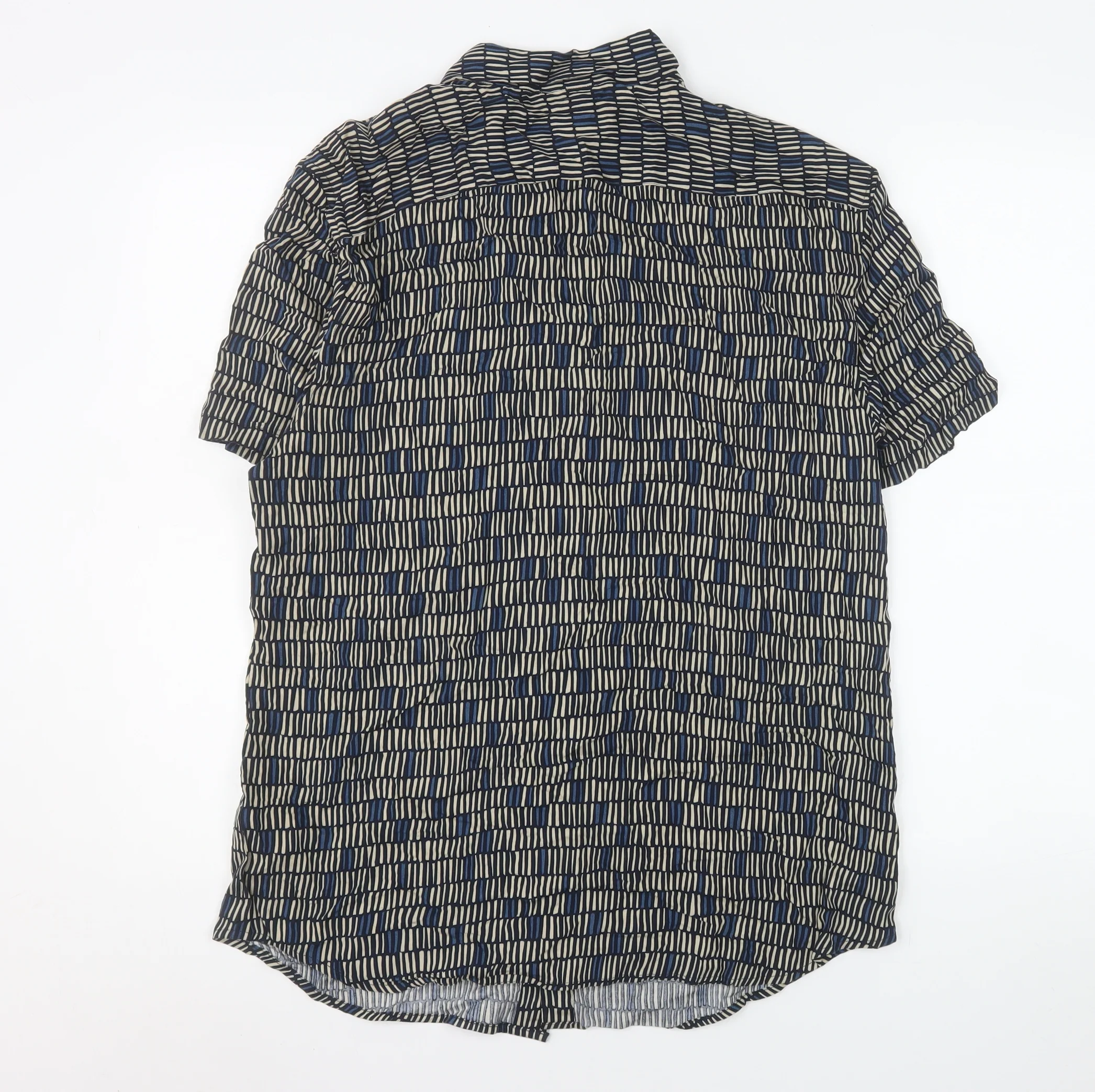 Marks and Spencer Men's Blue Geometric Short Sleeve Viscose Shirt M - Image 3