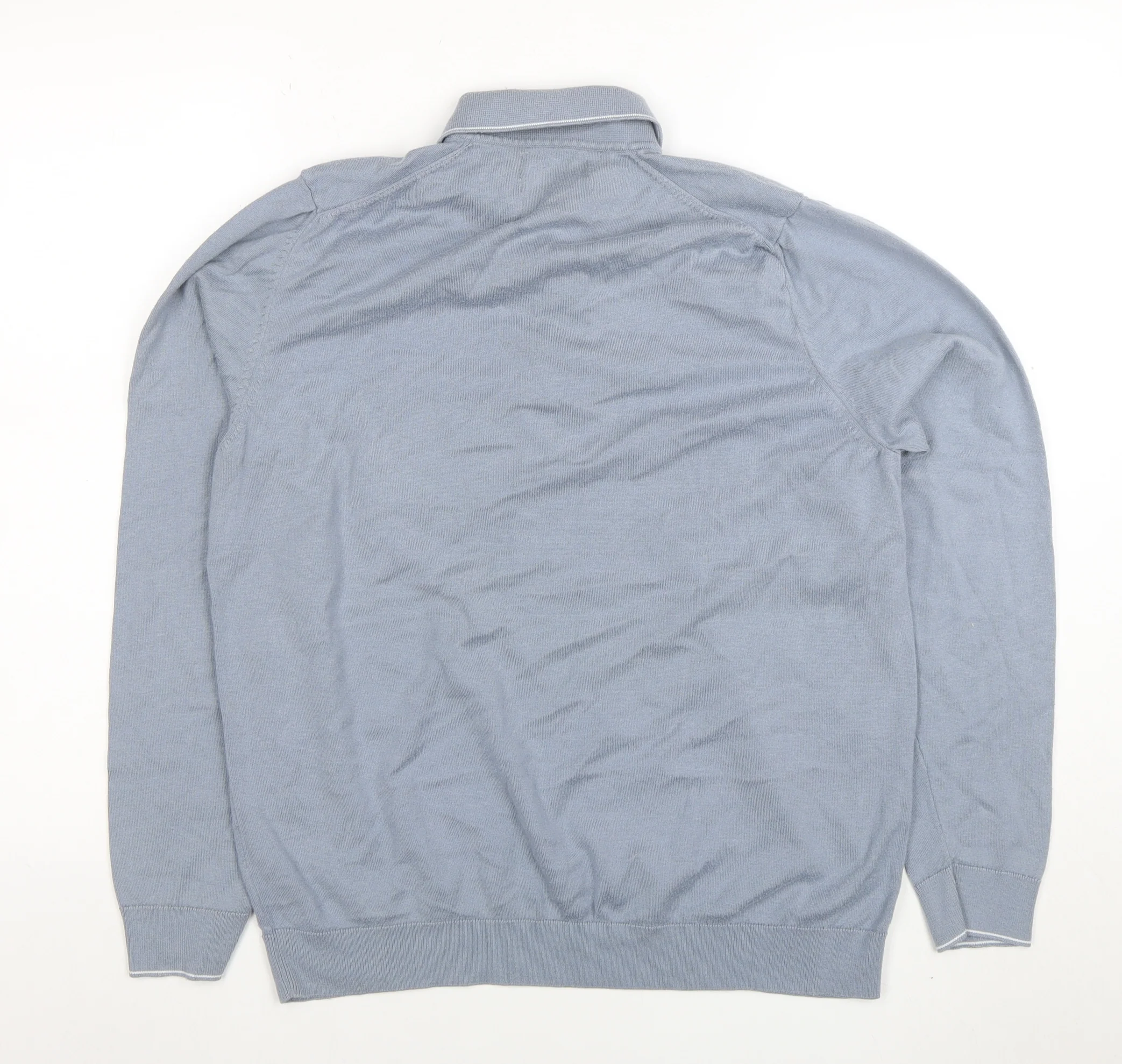 Marks and Spencer Men's Blue Long Sleeve Cotton Blend Polo M - Image 3