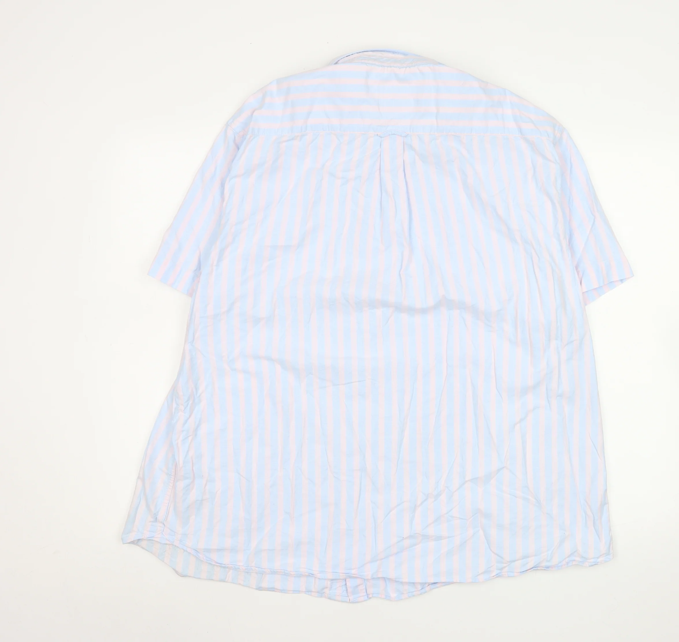 Marks and Spencer Men's Blue Pink Striped Short Sleeve Button-Up Shirt 3XL - Image 3