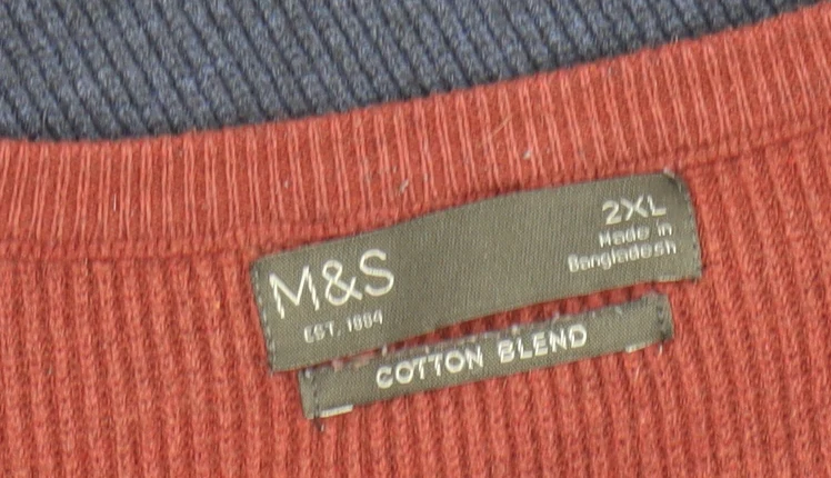 Marks and Spencer Men's Blue Striped Cotton Blend 2XL Crew Neck Jumper - Image 4