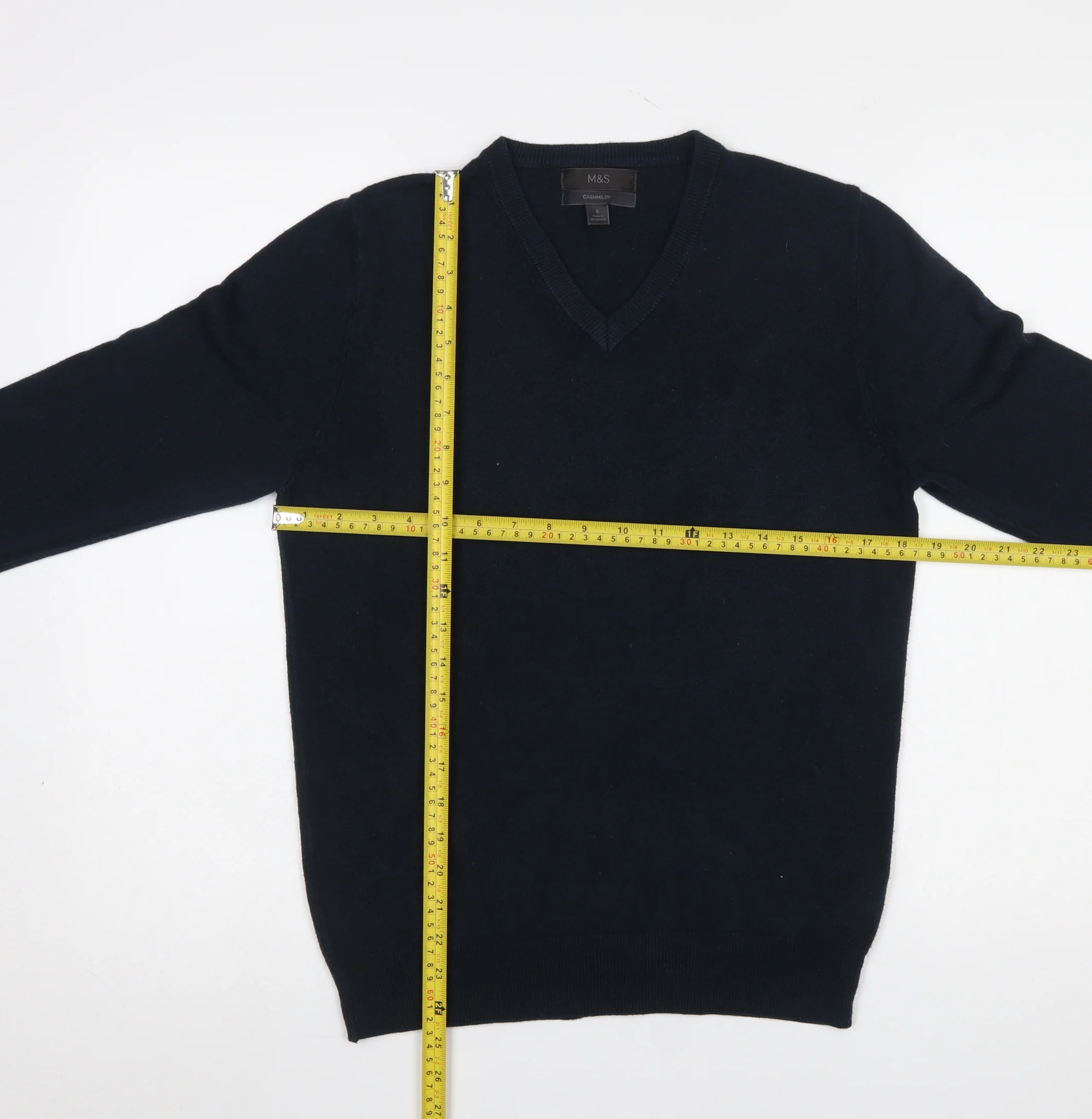 Marks and Spencer Men's Blue V-Neck Acrylic Jumper Size S - Image 2