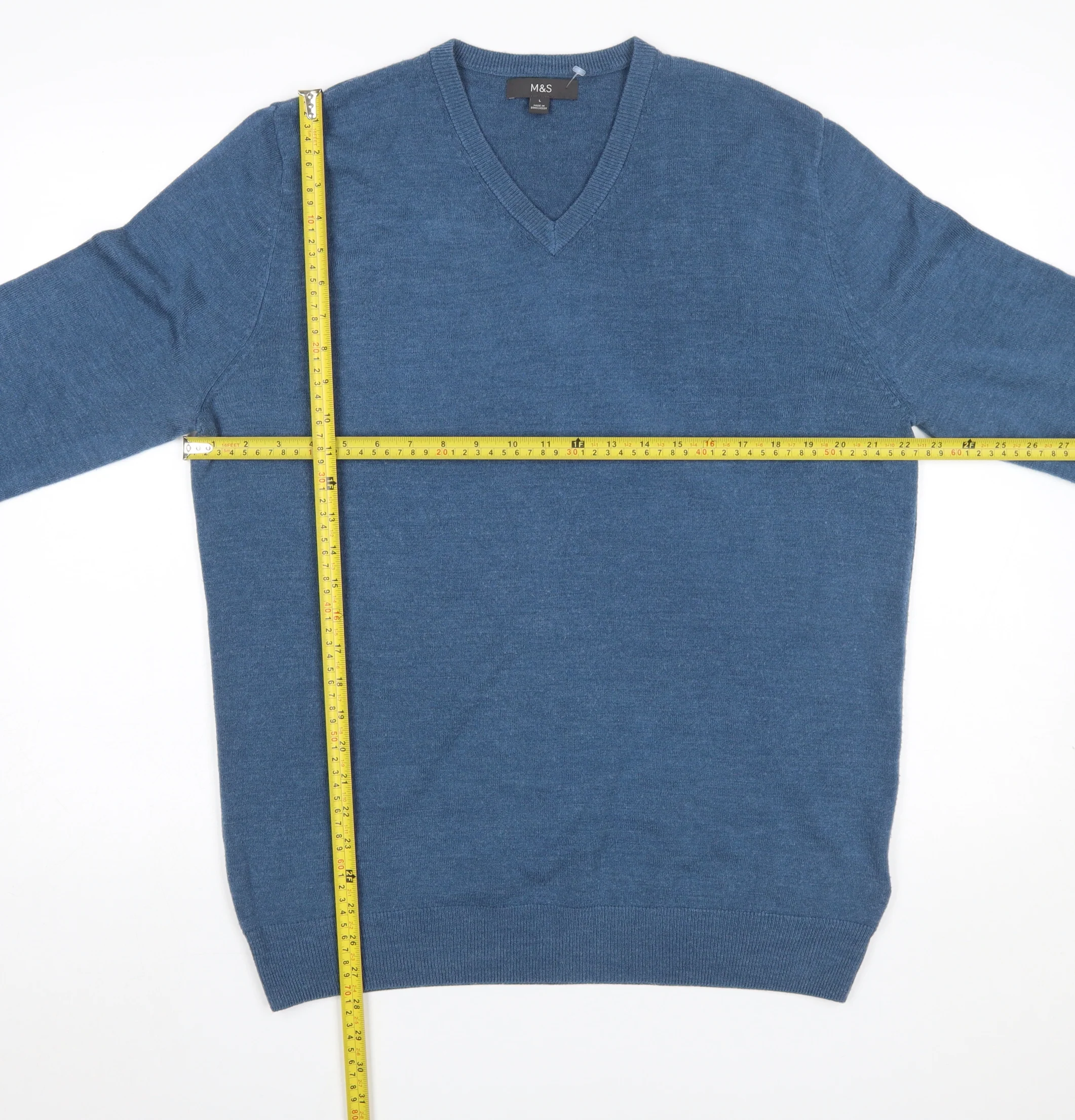 Marks and Spencer Men's Blue V-Neck Acrylic Pullover Jumper L - Image 2