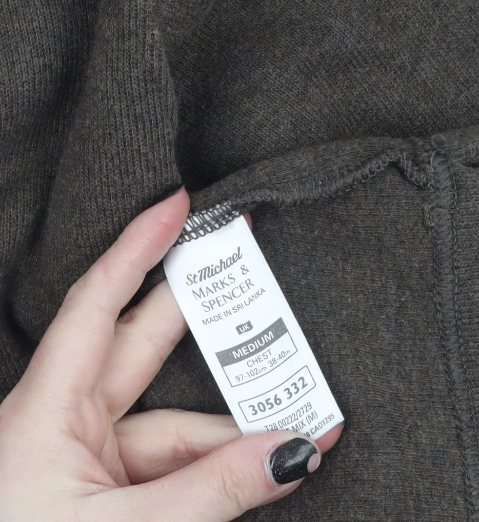 Marks and Spencer Mens Brown 1/4 Zip Cotton Pullover Sweatshirt M - Image 5