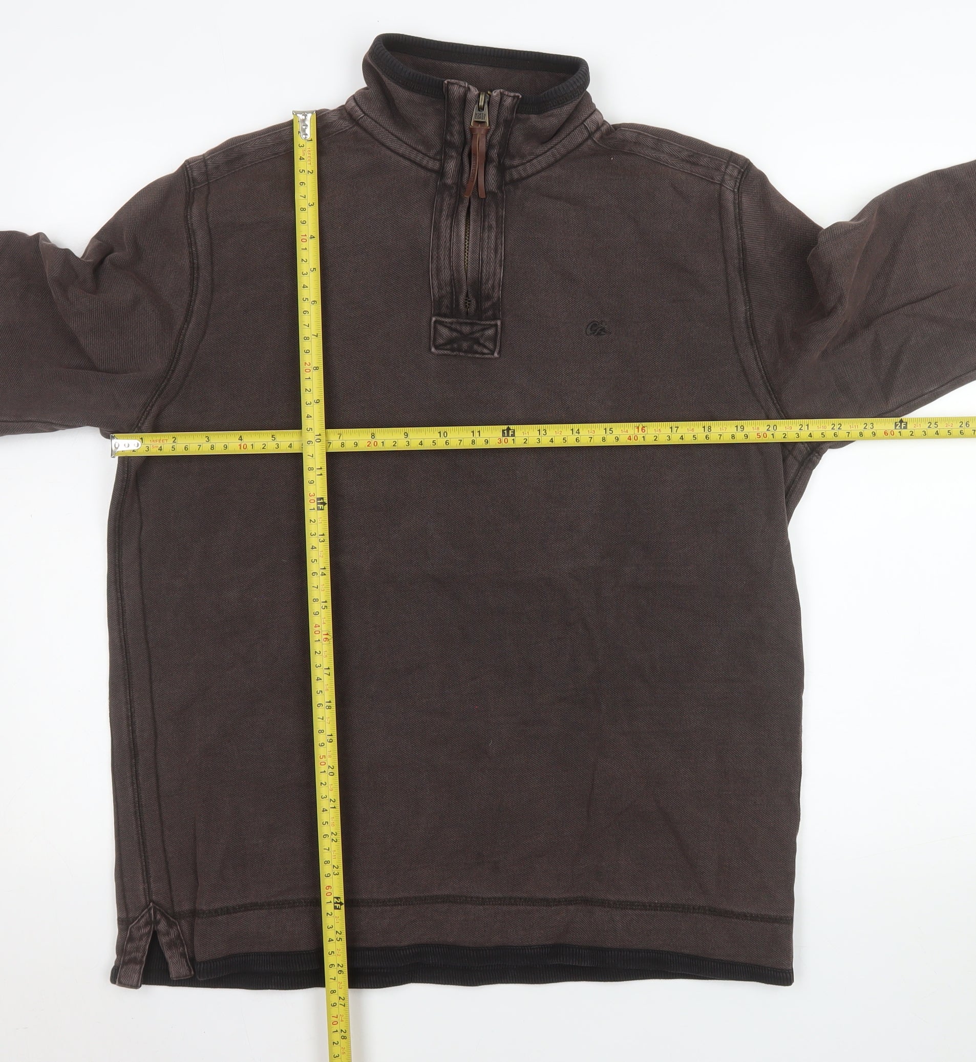 Marks and Spencer Men's Brown 1/4 Zip Cotton Sweatshirt Small - Image 2