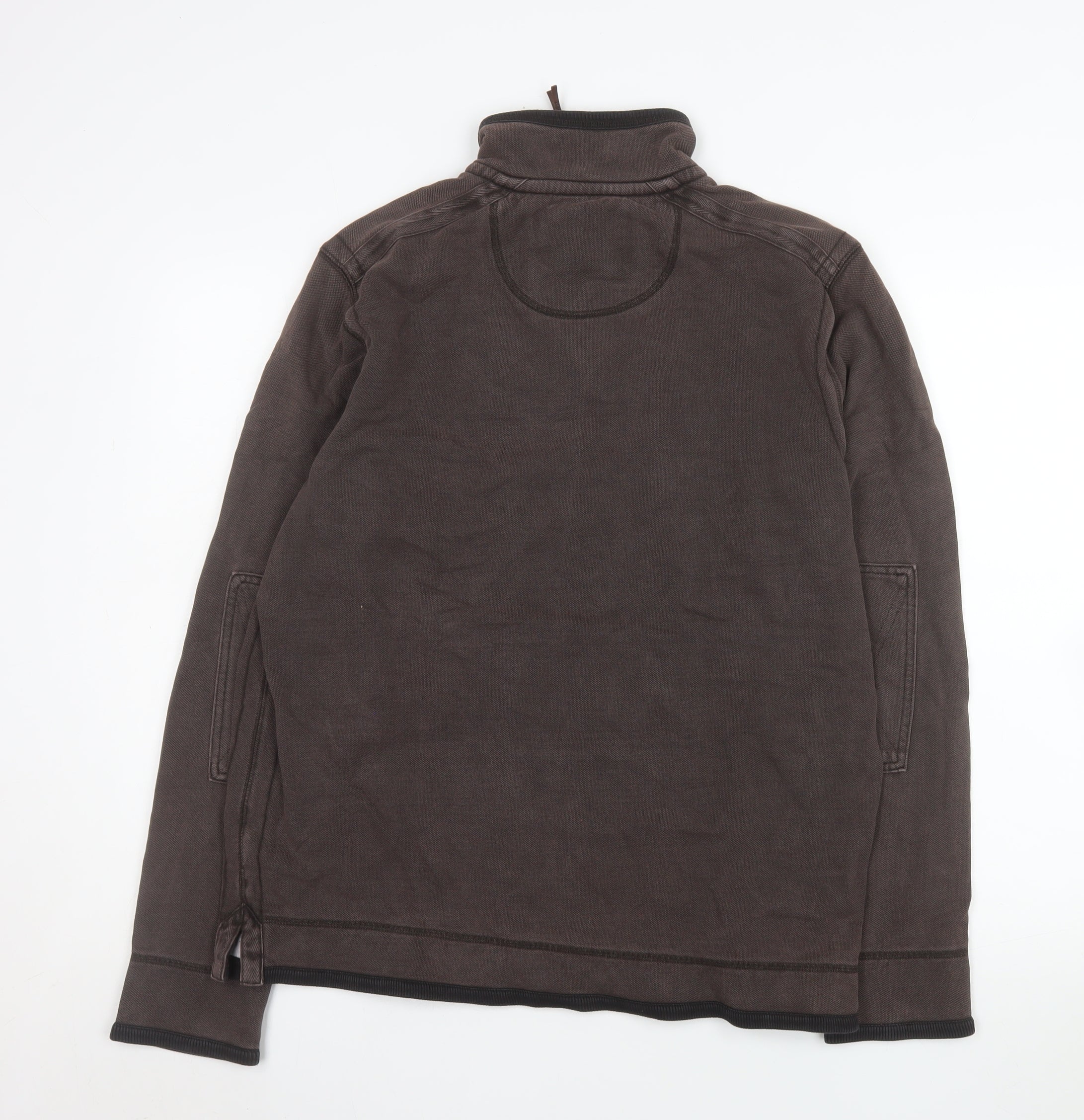 Marks and Spencer Men's Brown 1/4 Zip Cotton Sweatshirt Small - Image 3