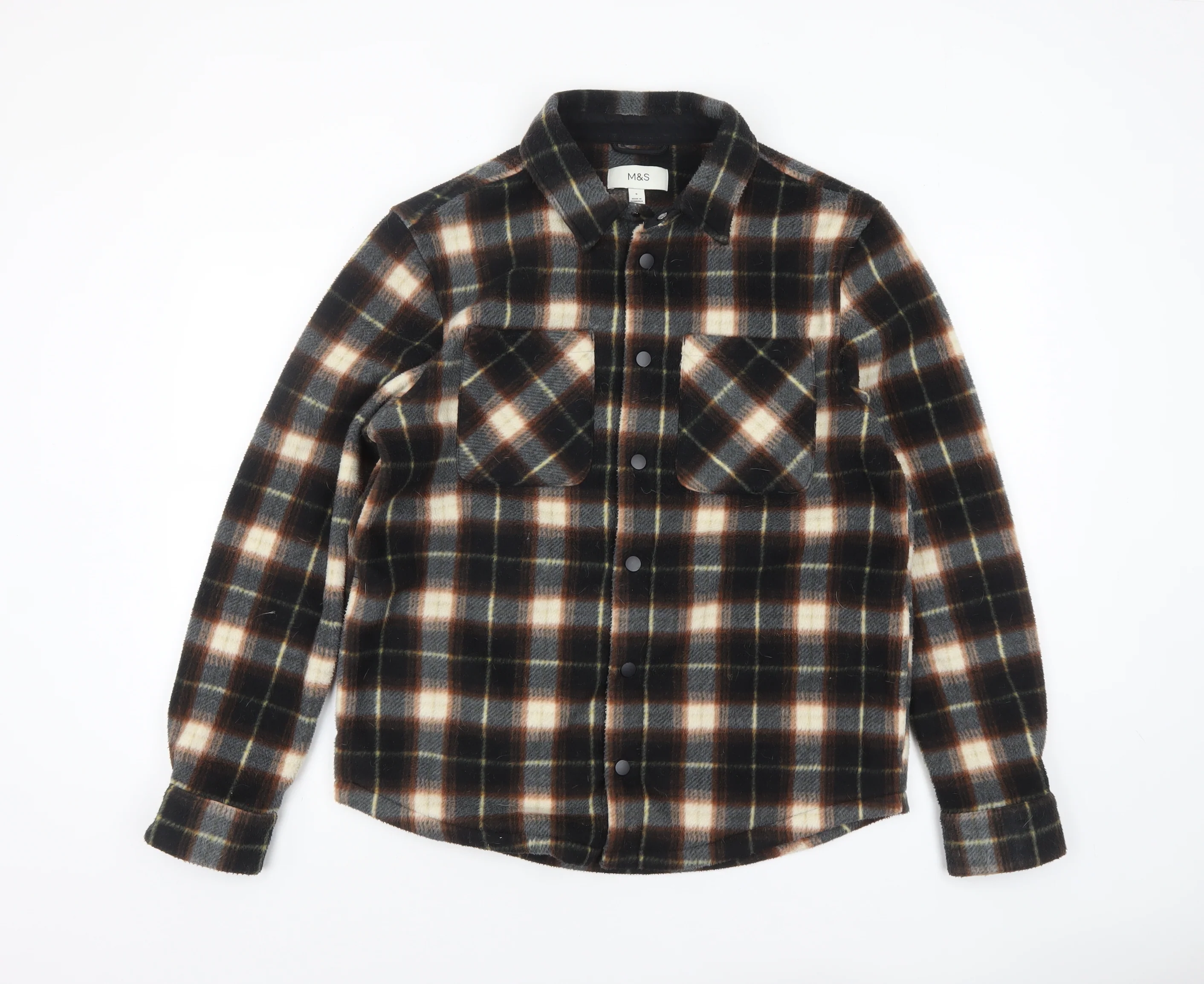 Marks and Spencer Men's Brown Check Flannel Jacket Size S Casual