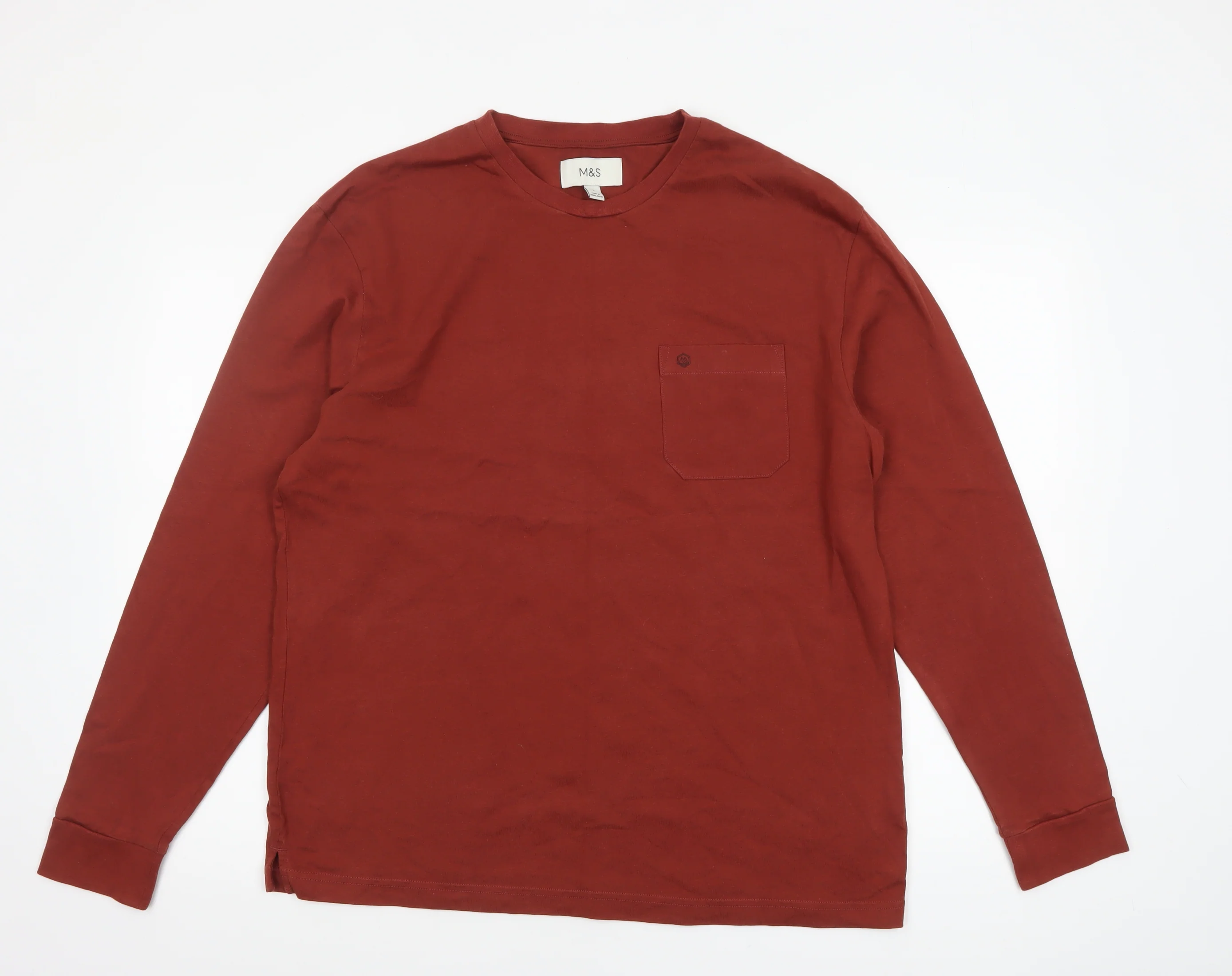 Marks and Spencer Men's Brown Long Sleeve Cotton Regular Fit T-Shirt L