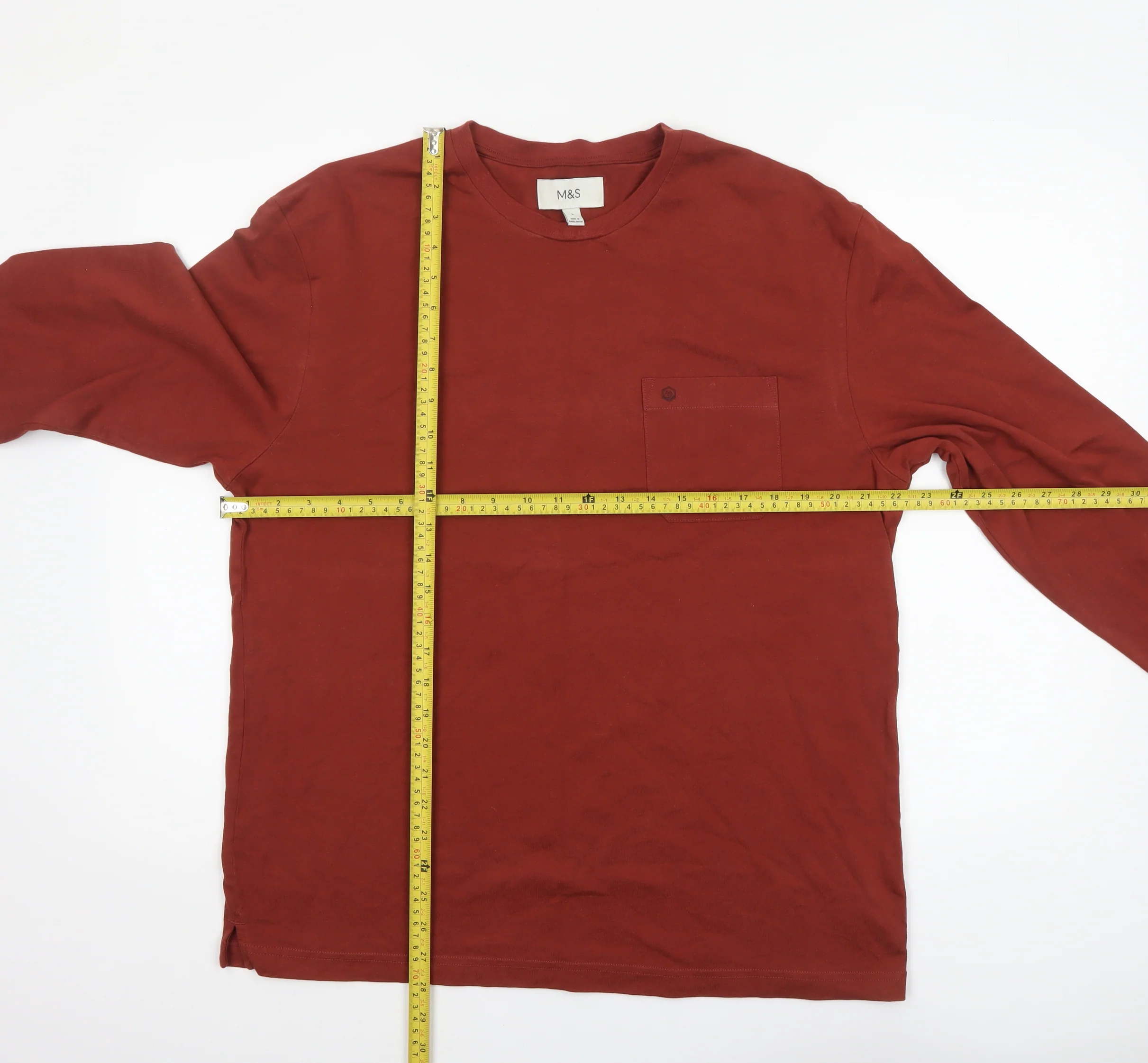 Marks and Spencer Men's Brown Long Sleeve Cotton Regular Fit T-Shirt L - Image 2