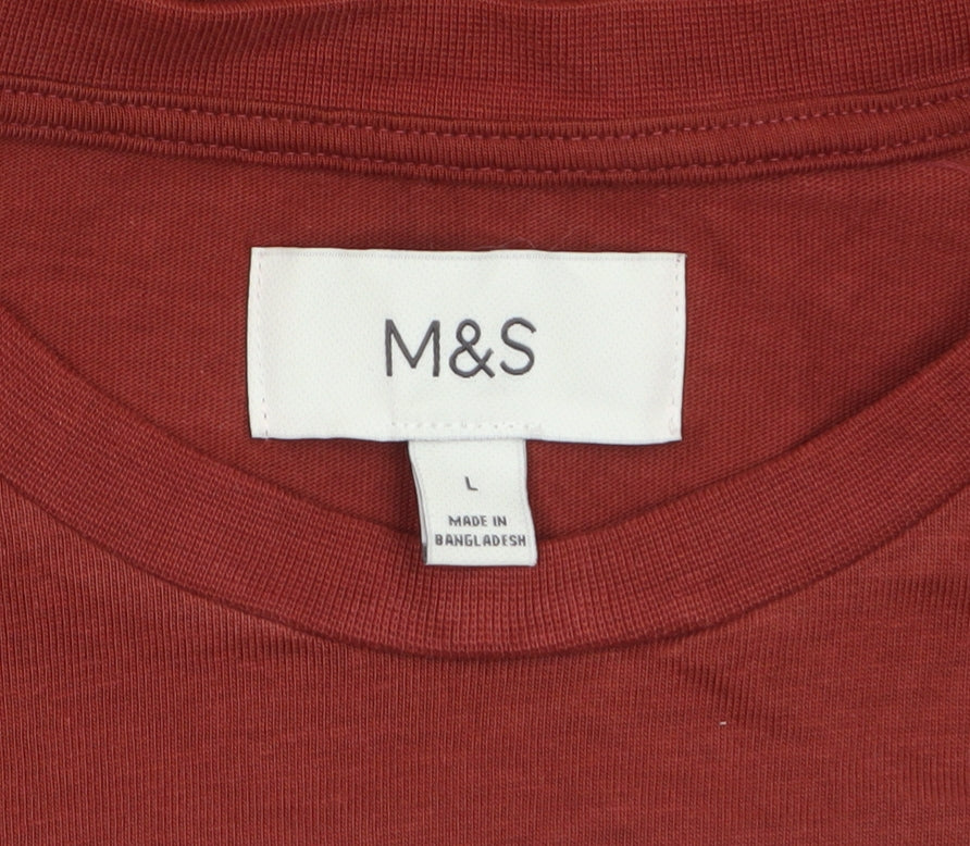 Marks and Spencer Men's Brown Long Sleeve Cotton Regular Fit T-Shirt L - Image 5