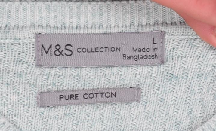 Marks and Spencer Men's Green Cotton Crew Neck Jumper L - Image 4