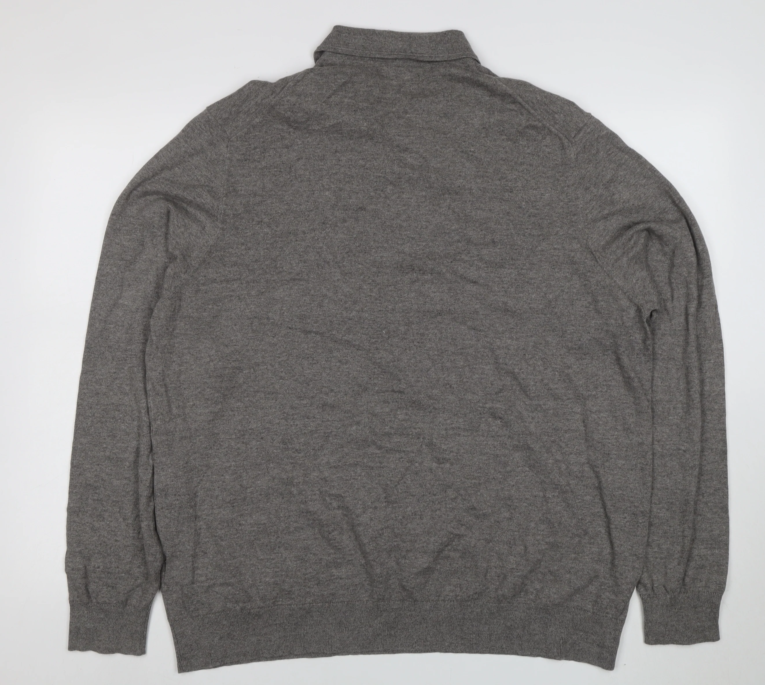 Marks and Spencer Mens Grey 2XL Cotton Rich Long Sleeve Polo - Image 3