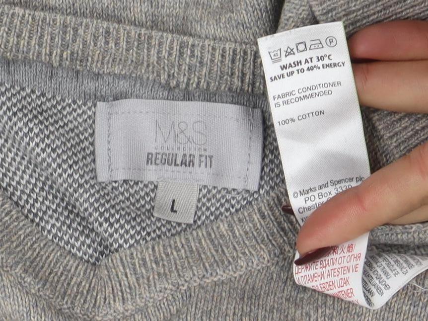 Marks and Spencer Mens Grey Cotton Crew Neck Jumper XXL Regular Fit - Image 4