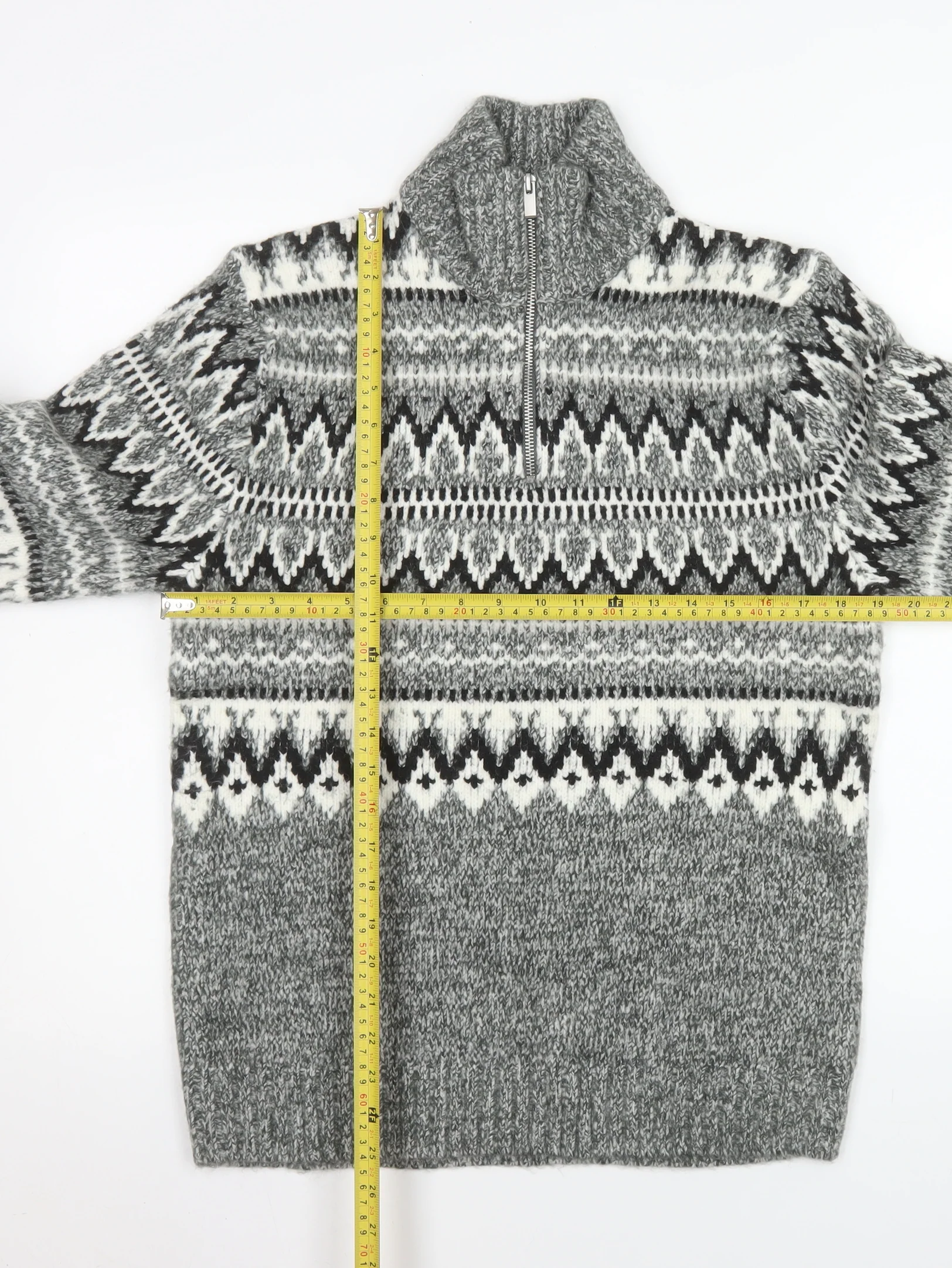 Marks and Spencer Men's Grey Fair Isle 1/2 Zip Wool Blend Pullover Sweatshirt Size S - Image 2