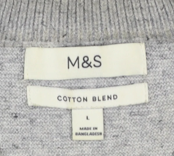 Marks and Spencer Men's Grey L 1/2 Zip Cotton Blend Jumper - Image 4