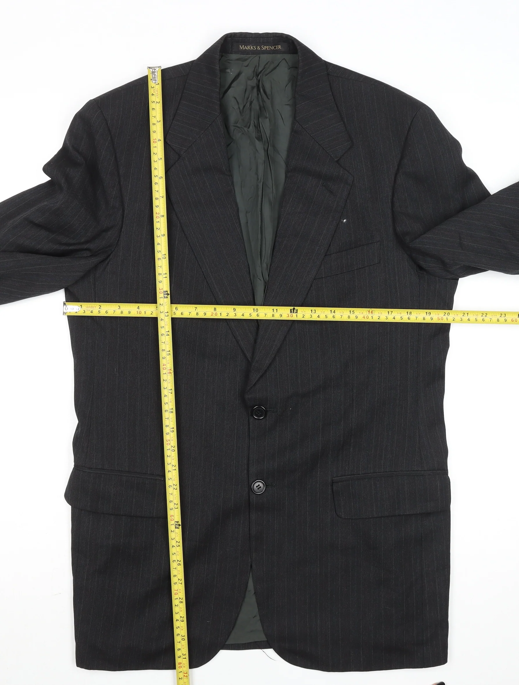 Marks and Spencer Men's Grey Pinstripe 38L Wool Blend Blazer Jacket - Image 2