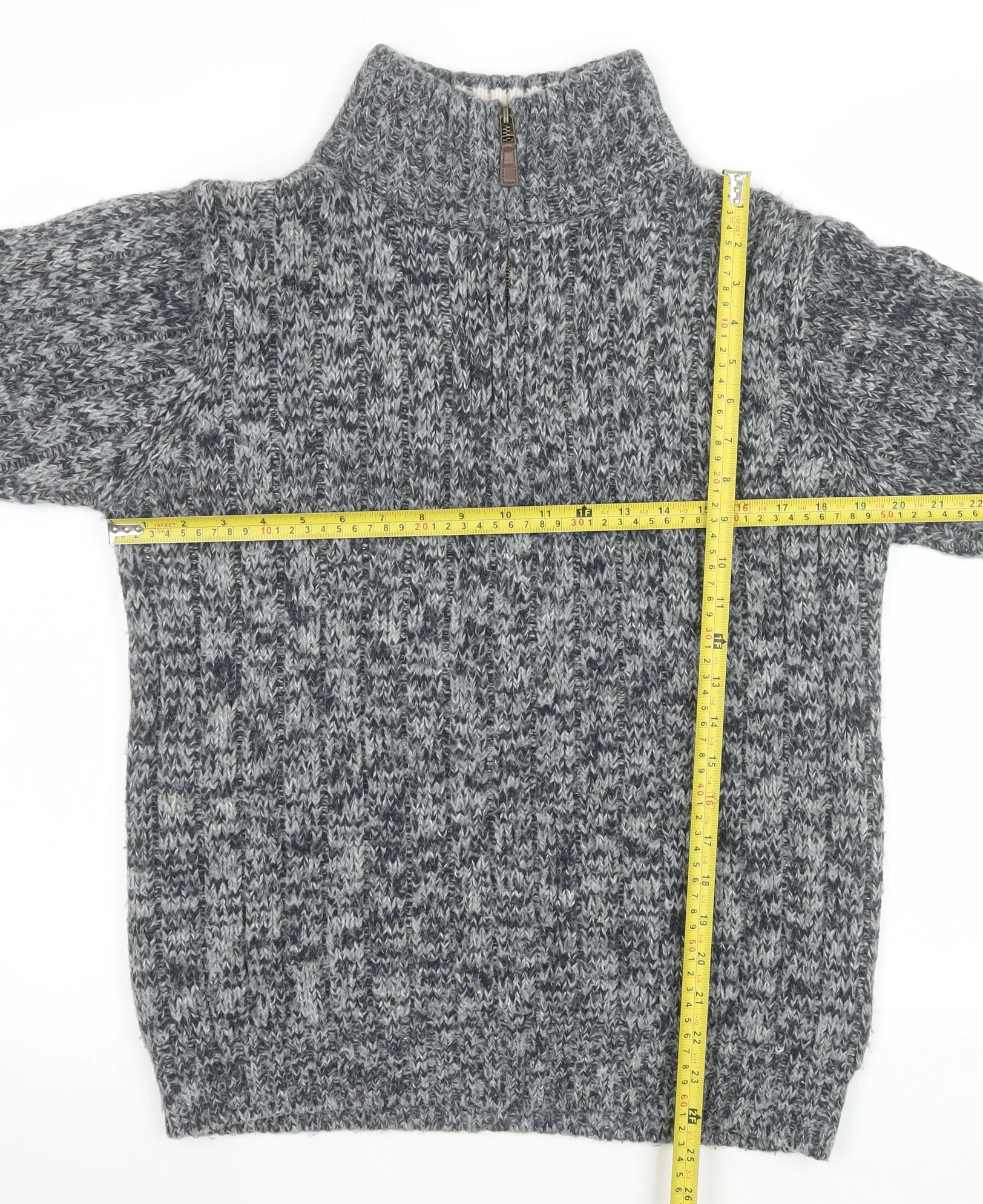 Marks and Spencer Men's Grey XS High Neck 1/2 Zip Chunky Knit Jumper - Image 2