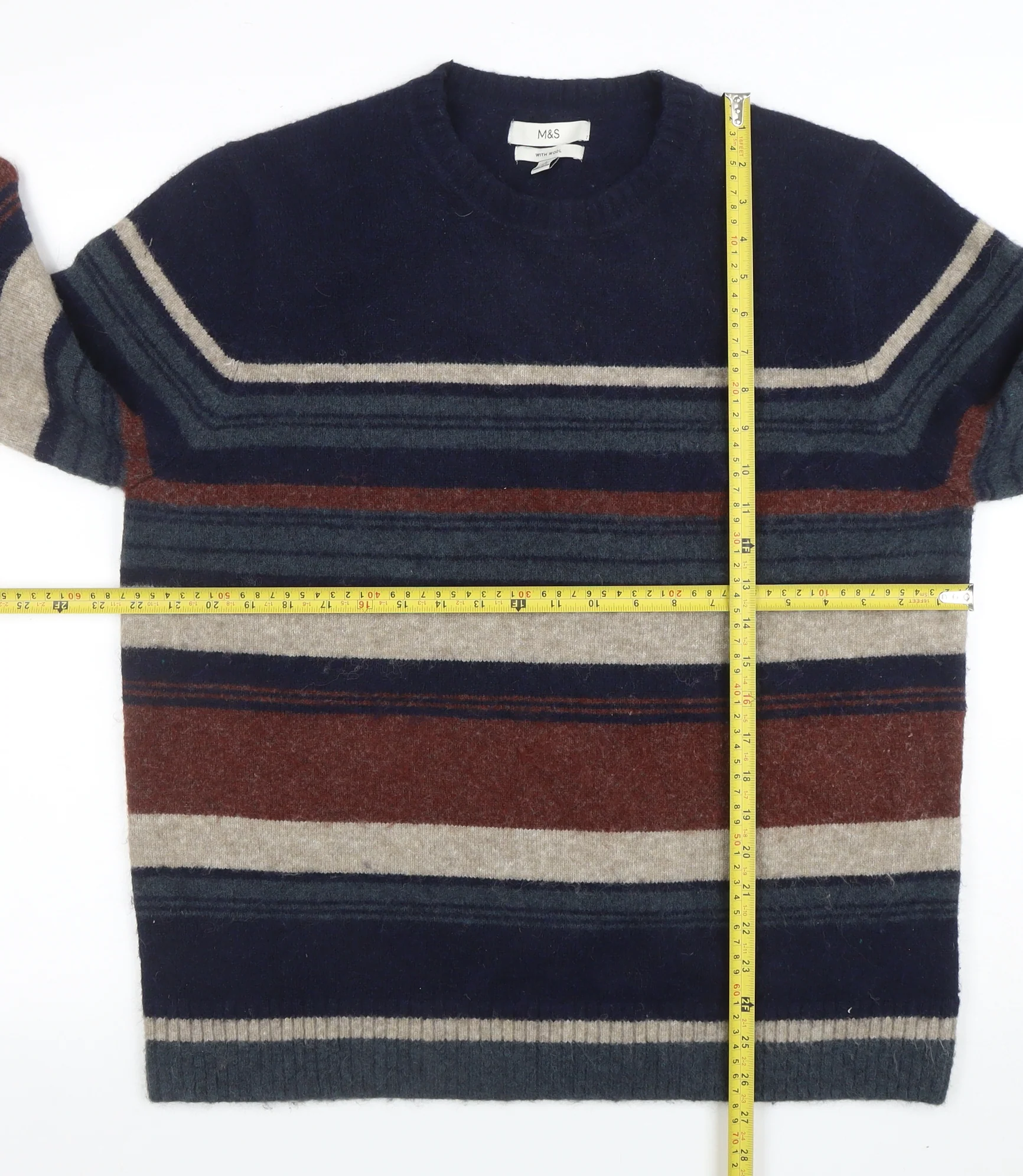 Marks and Spencer Men's Multicoloured Wool Blend Striped Jumper L - Image 2