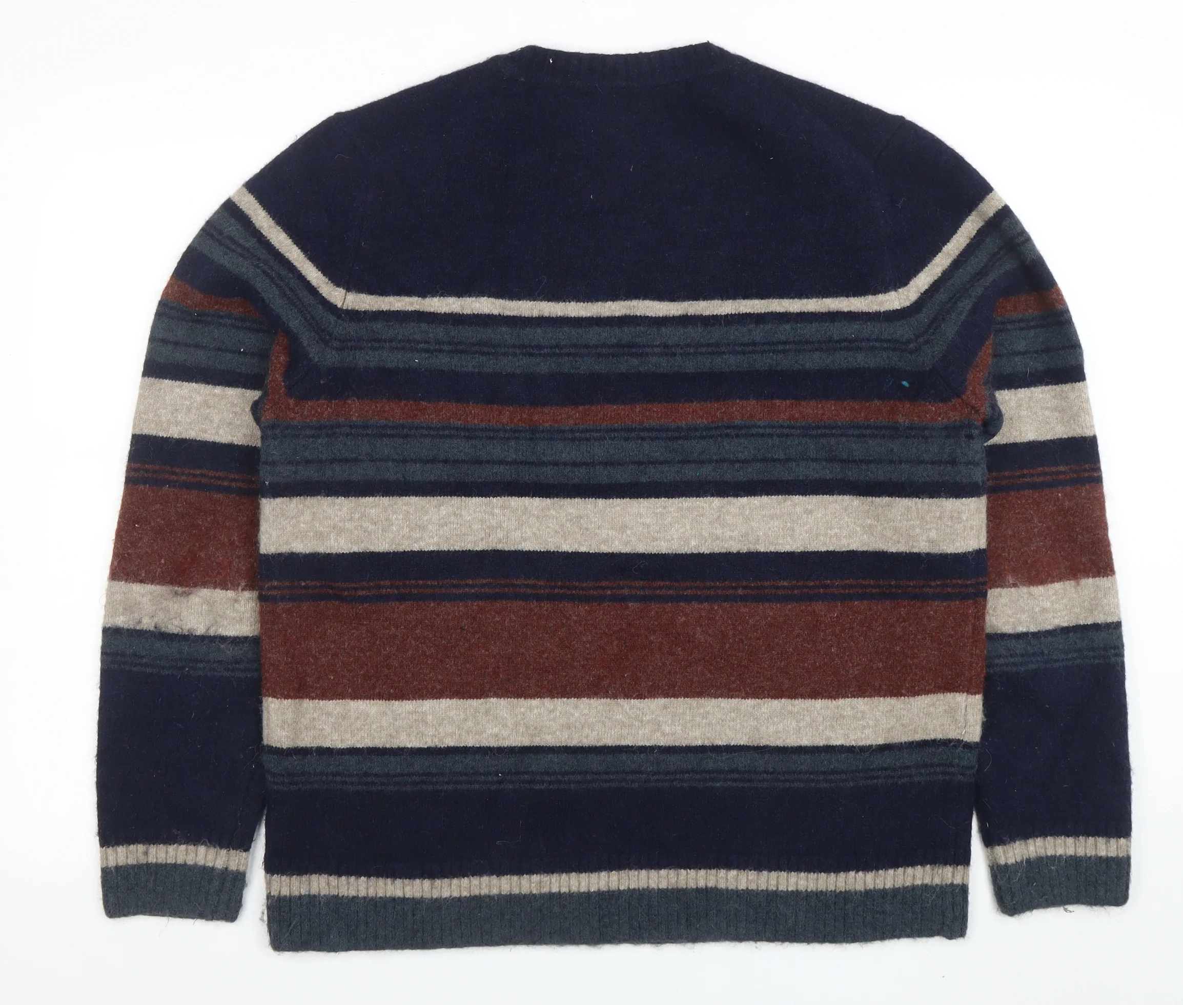 Marks and Spencer Men's Multicoloured Wool Blend Striped Jumper L - Image 3