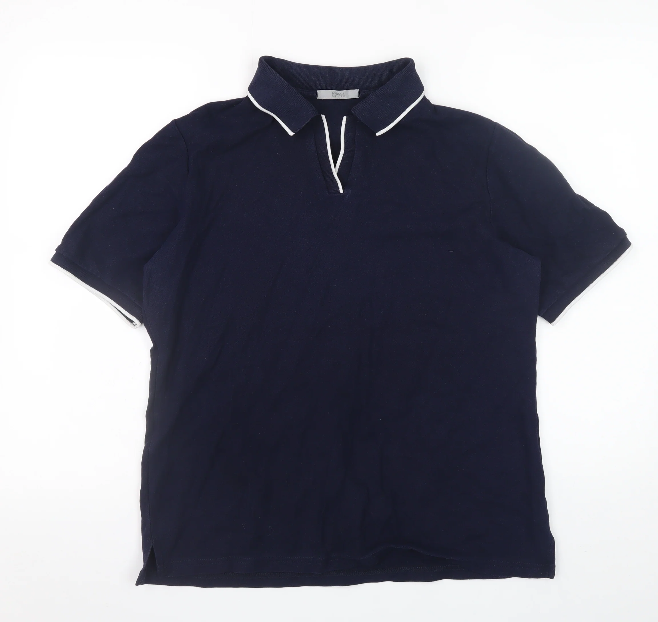 Marks and Spencer Men's Navy Blue Cotton Polo Shirt Size 14