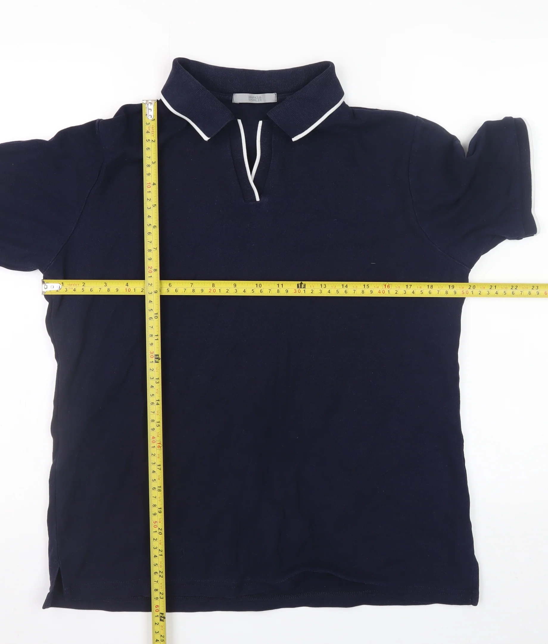 Marks and Spencer Men's Navy Blue Cotton Polo Shirt Size 14 - Image 2