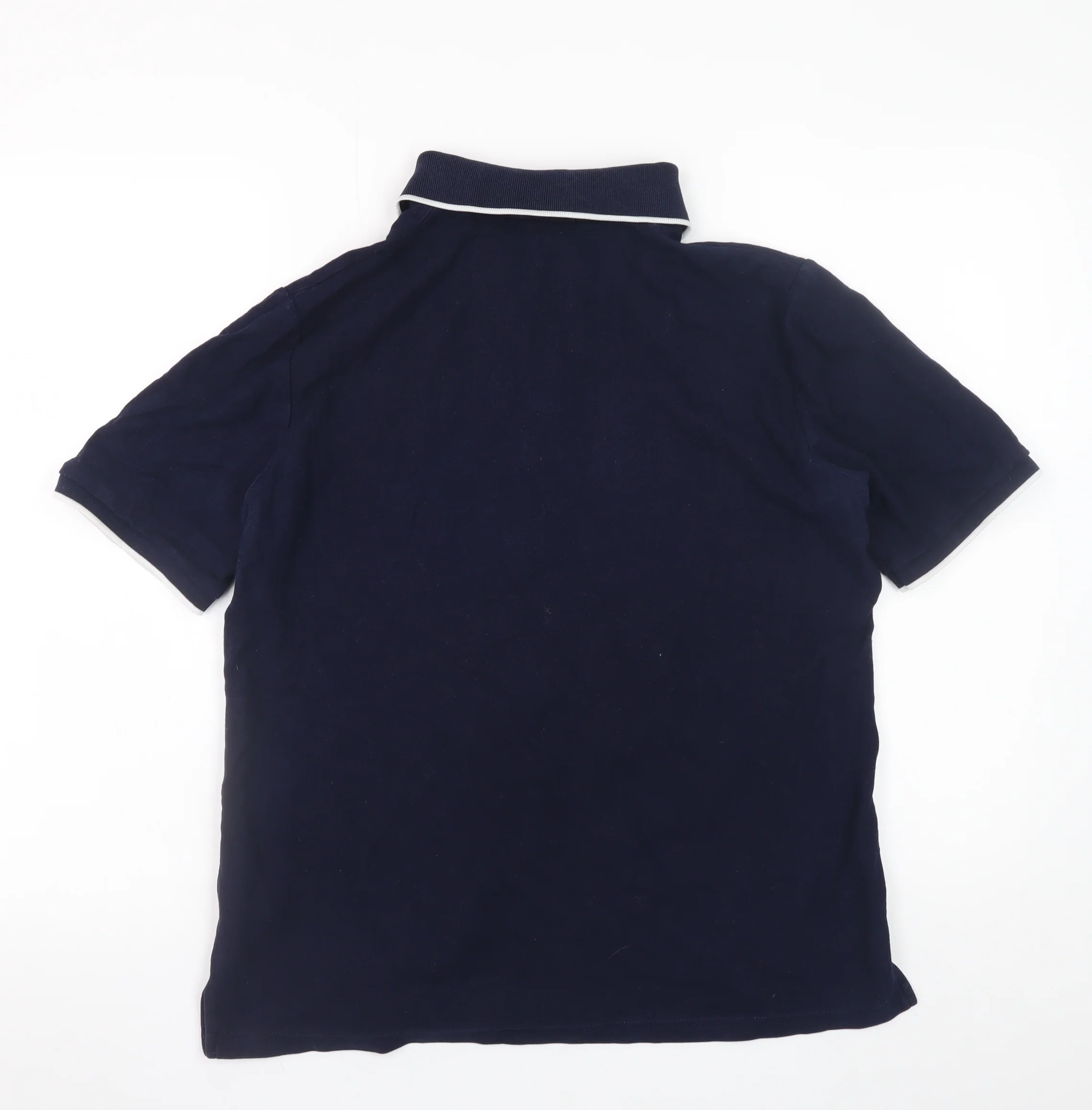 Marks and Spencer Men's Navy Blue Cotton Polo Shirt Size 14 - Image 3