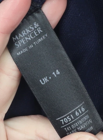 Marks and Spencer Men's Navy Blue Cotton Polo Shirt Size 14 - Image 4