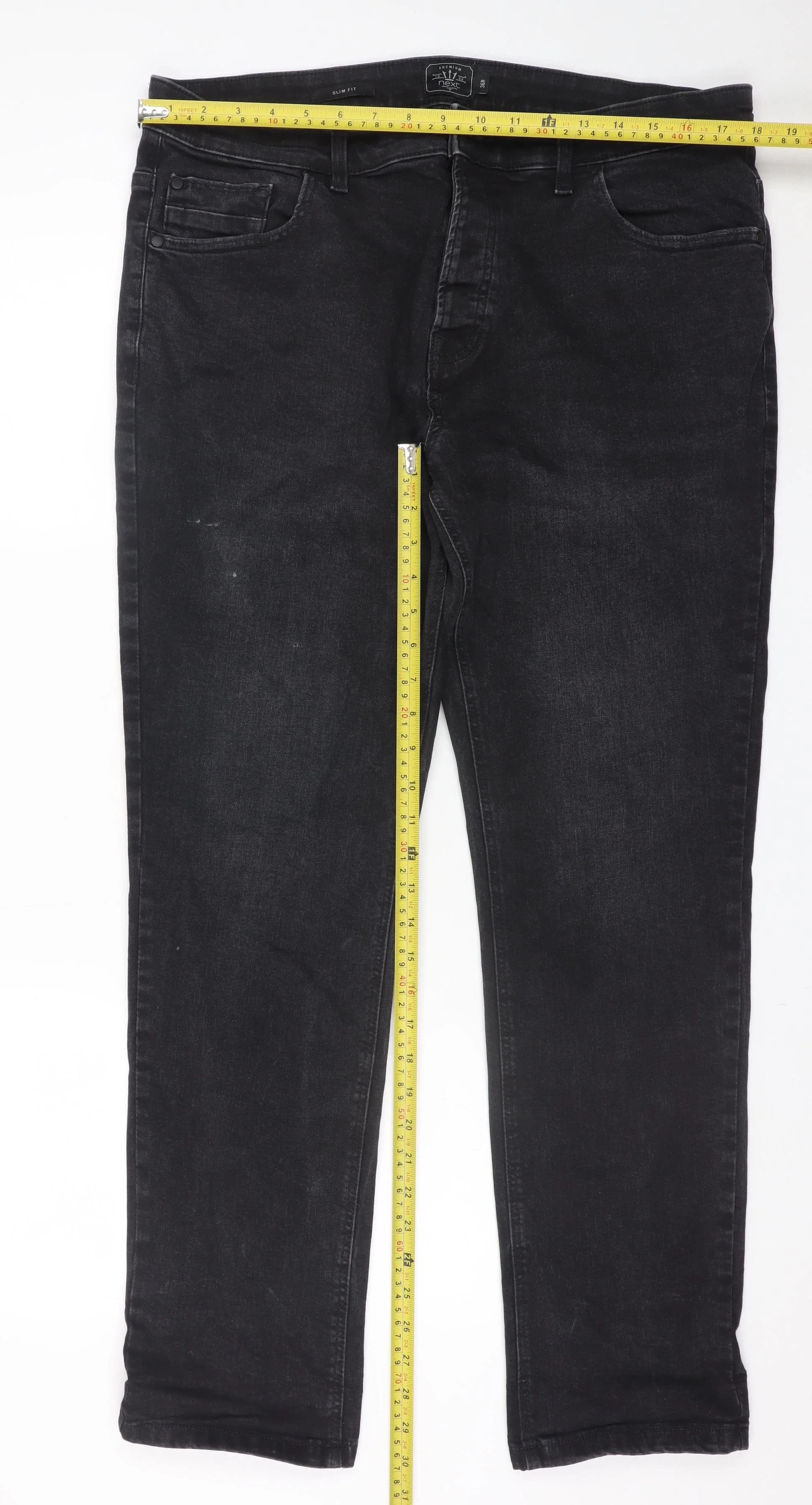 Marks and Spencer Next Mens Black Slim Fit Jeans 36W 31L Denim Classic Style - Image 2