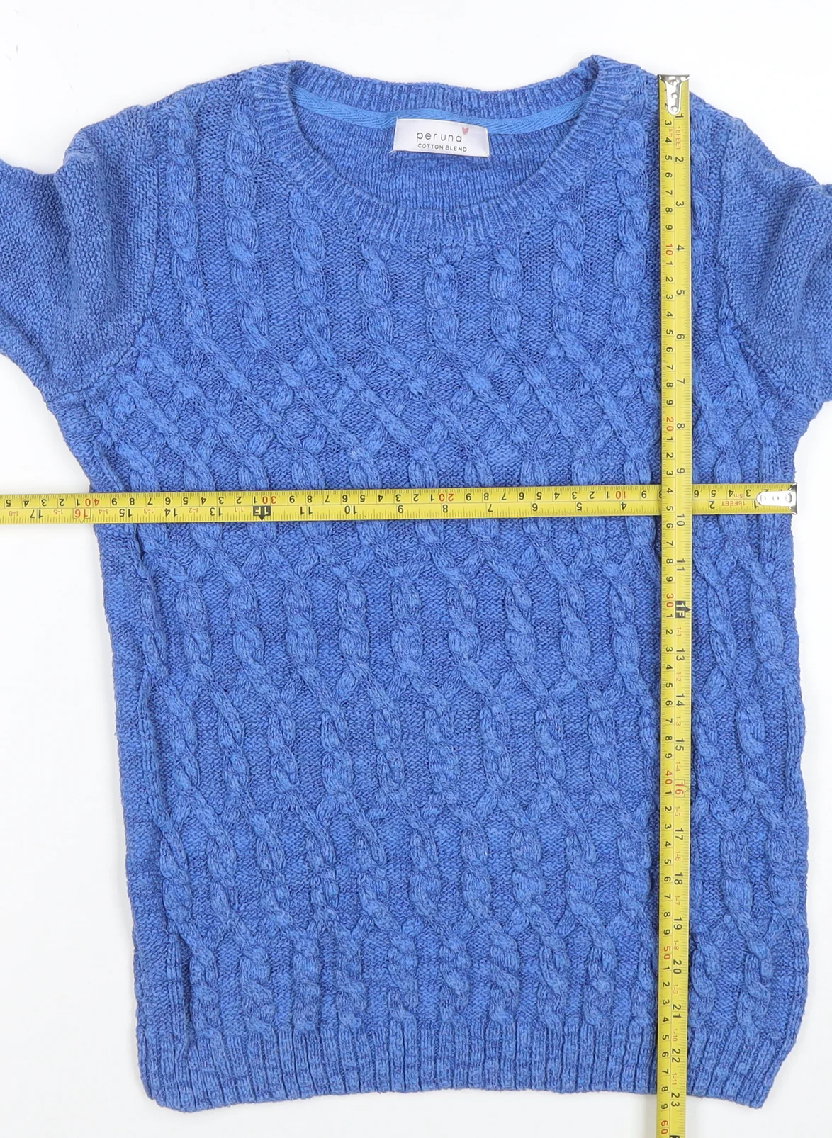 Marks and Spencer Per Una Blue Cable Knit Cotton Blend Women's Jumper Size 8 - Image 2