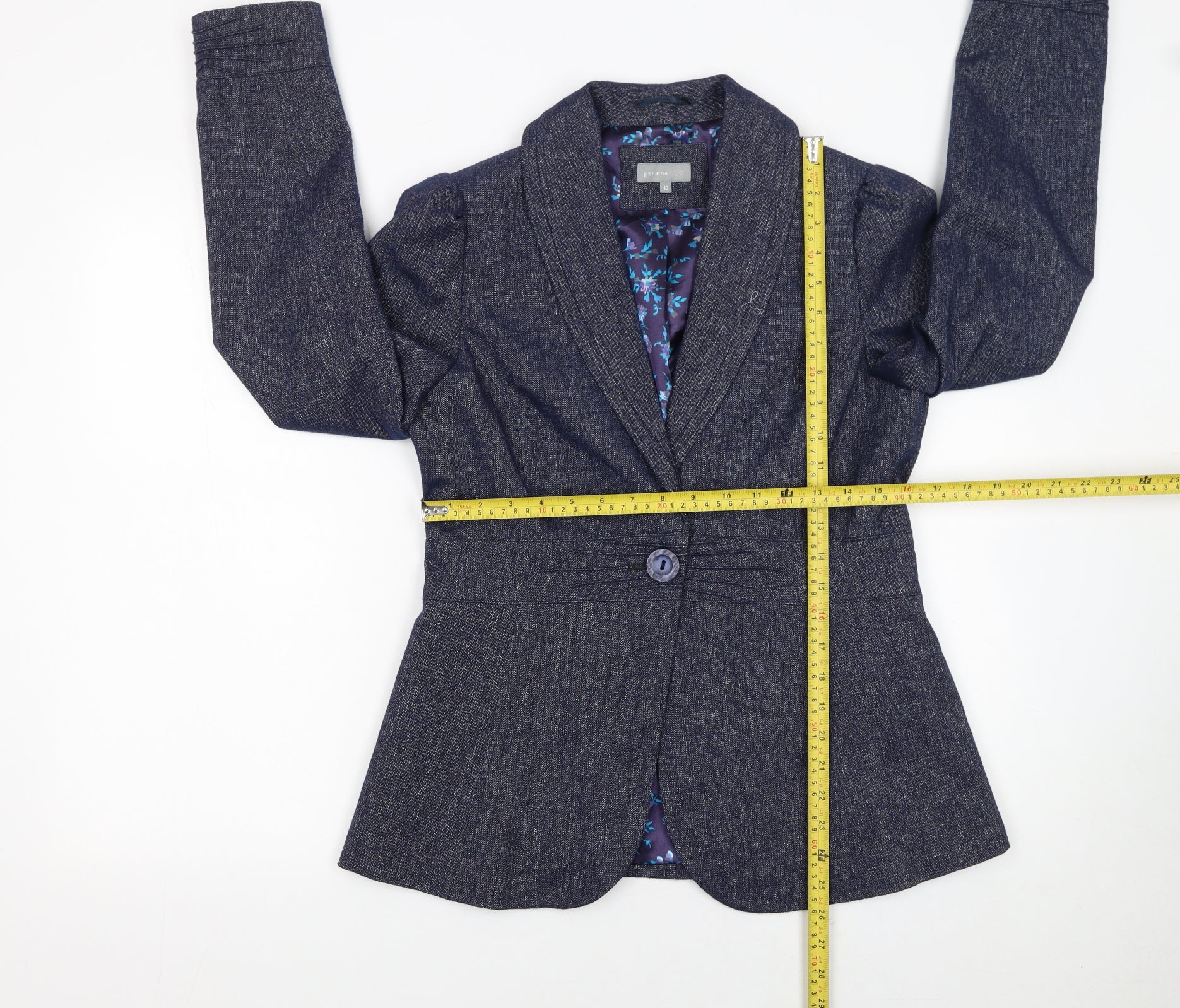 Marks and Spencer Per Una Blue Wool Blend Lined Women's Blazer Size 12 - Image 2
