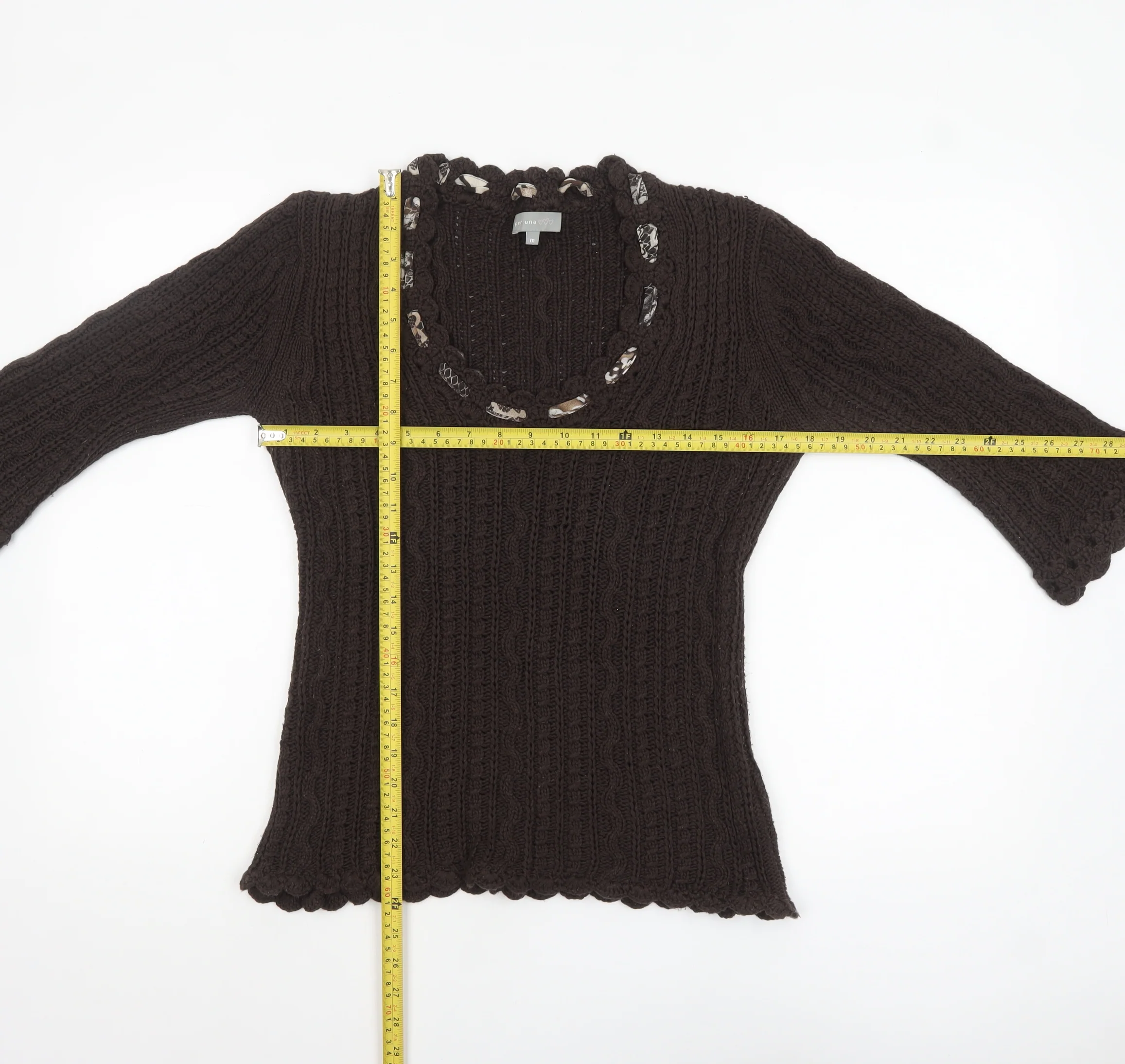 Marks and Spencer Per Una Brown Knit V-Neck 3/4 Sleeve Women's Jumper M - Image 2