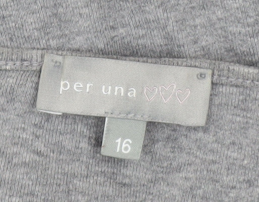 Marks and Spencer Per Una Grey Cotton V-Neck Blouse Size 16 - Image 4