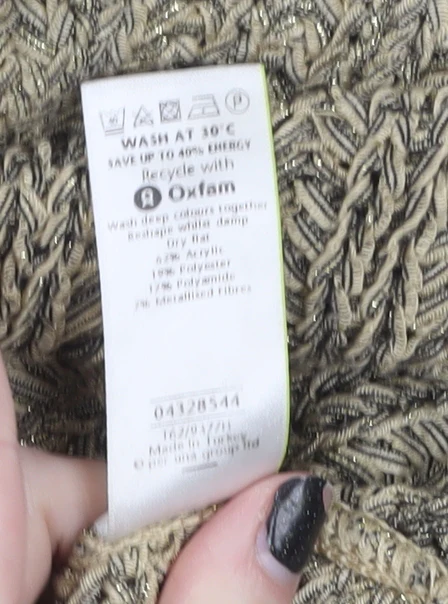 Marks and Spencer Per Una Women Beige Open Knit Cardigan L Metallic Blend - Image 4