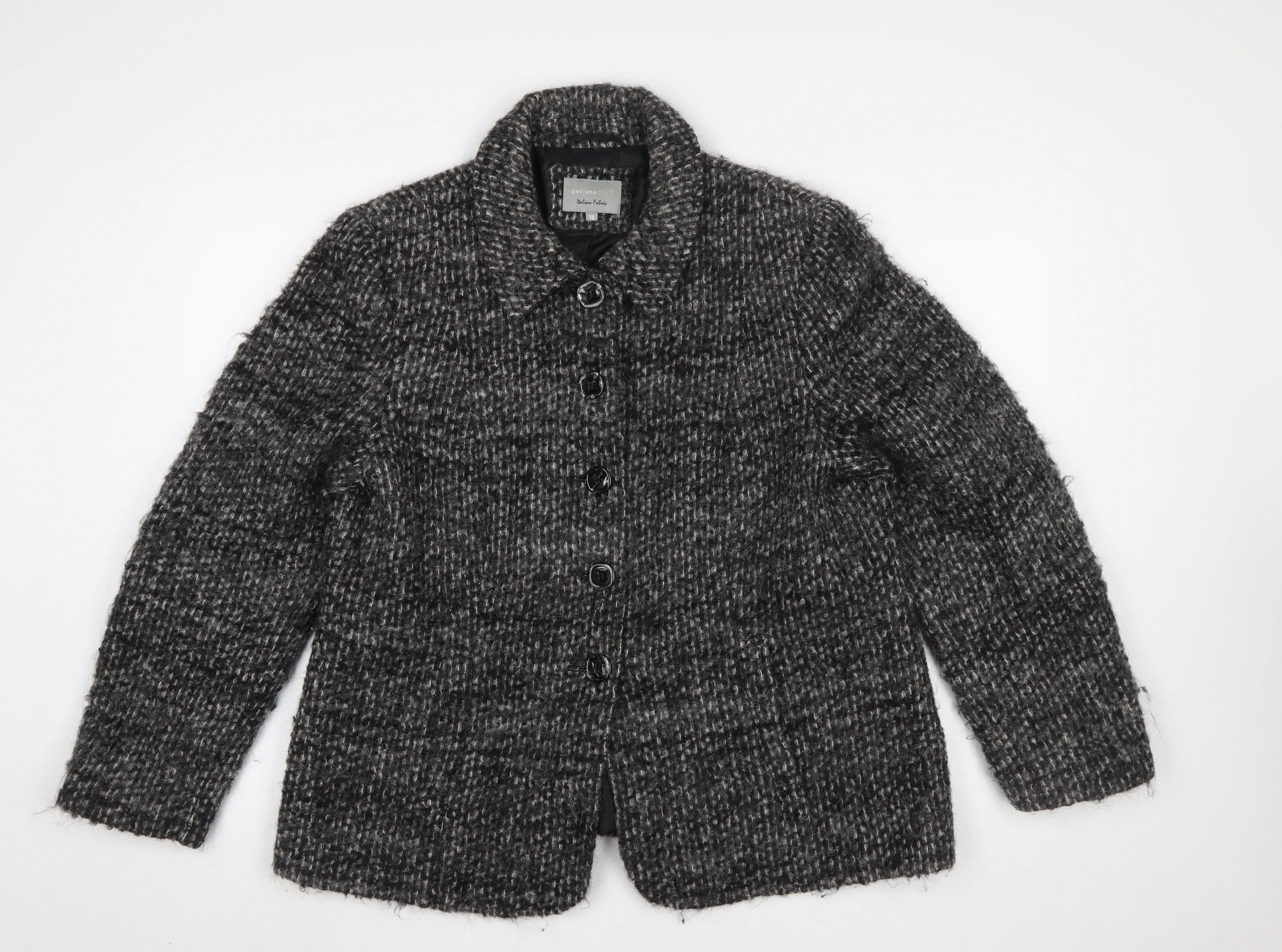 Marks and Spencer Per Una Women Grey Wool Blend Tweed Blazer Jacket Size 18