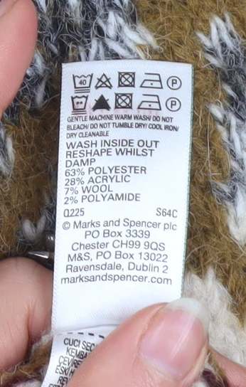 Marks and Spencer Per Una Women’s Beige Fair Isle Wool Blend Mock Neck Jumper S - Image 5