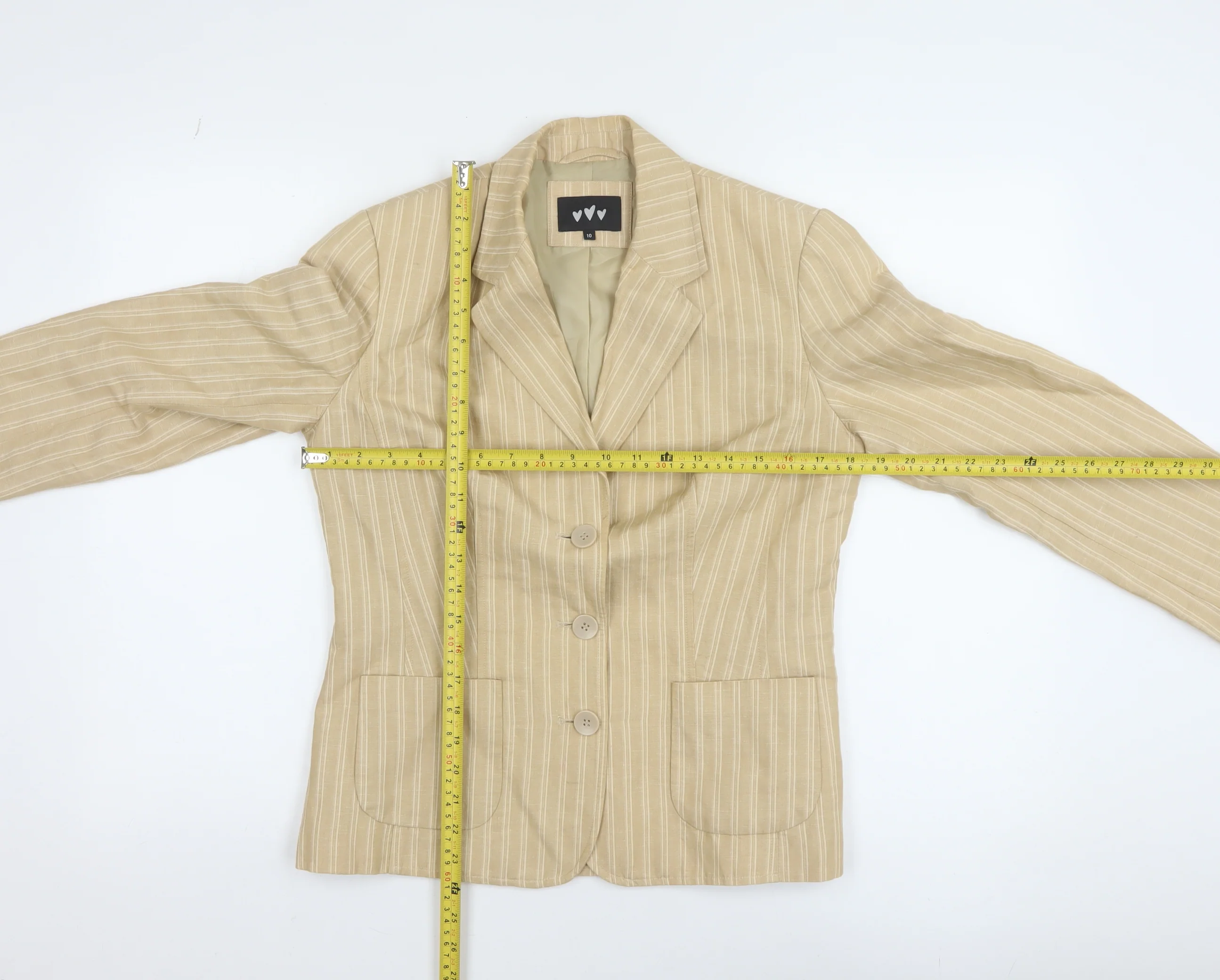 Marks and Spencer Per Una Women’s Beige Linen Blend Pinstripe Blazer Size 10 - Image 2